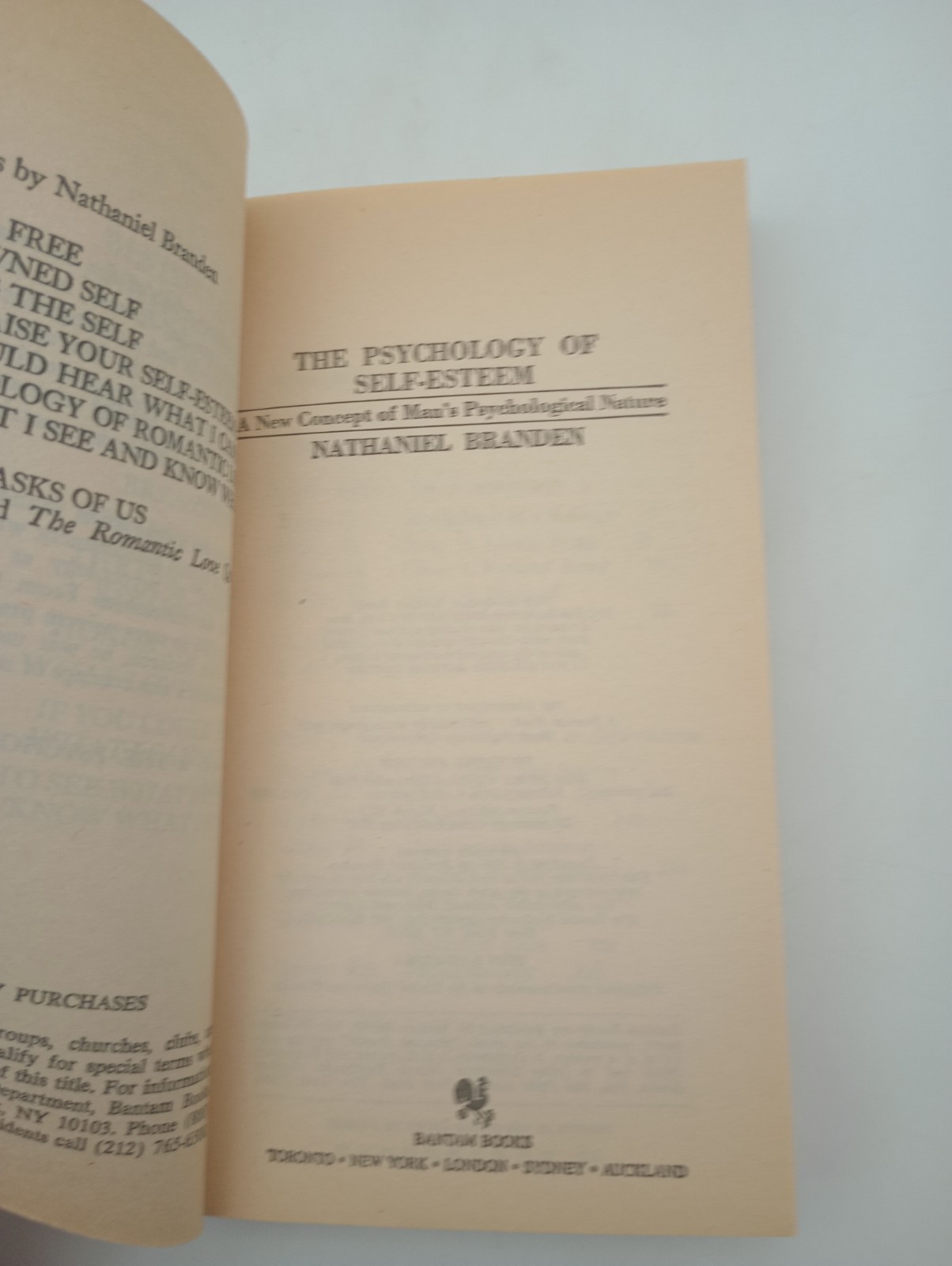 The Psychology of Self Esteem, Vtg Paperback, 1987, Bantam, by Nathaniel Branden