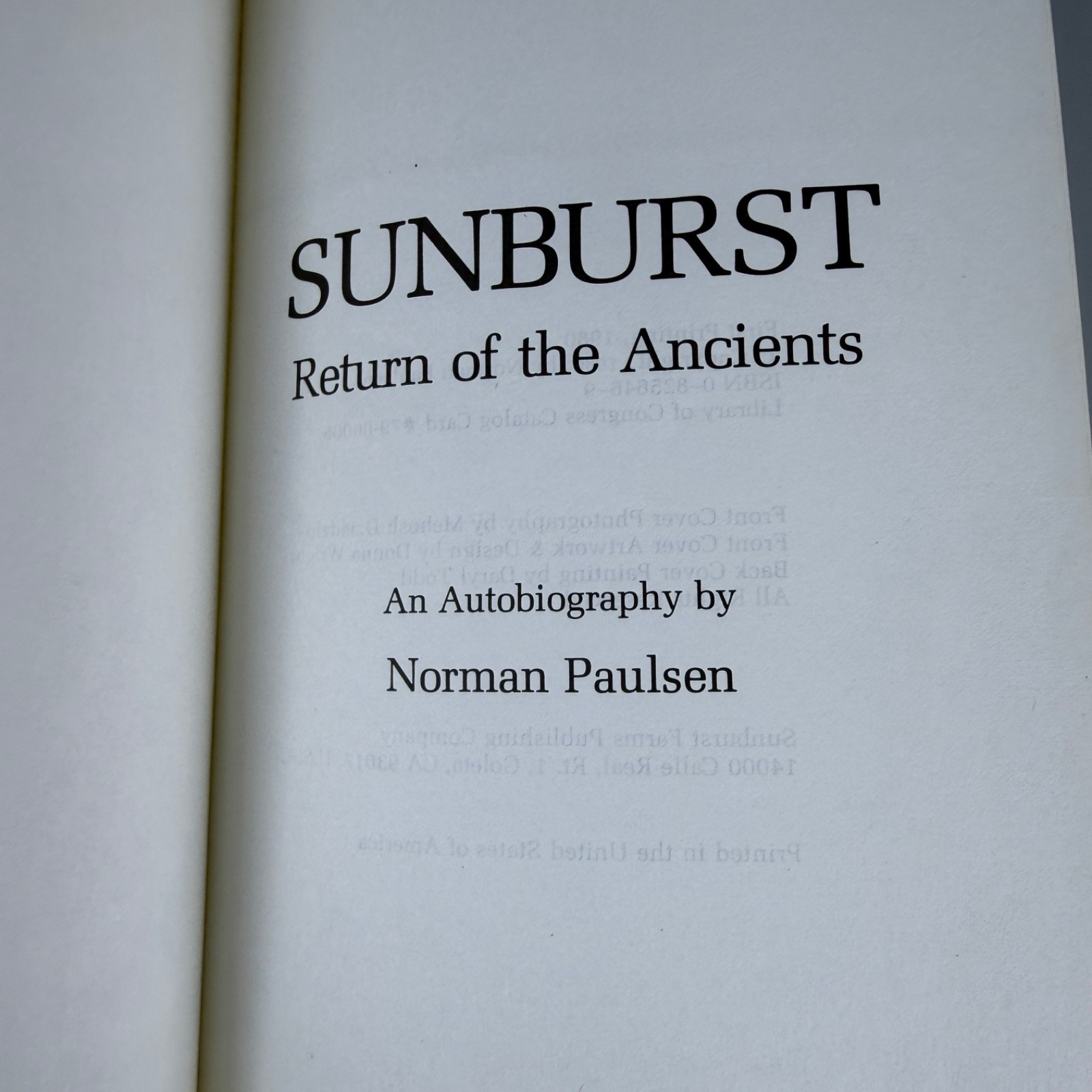 Sunburst : Return of the Ancients Norman Paulsen 1980 Hardcover First Printing