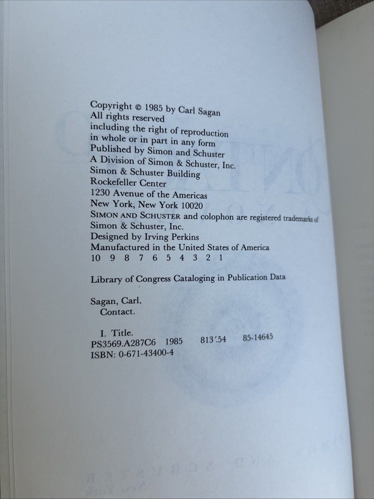 Contact by Carl Sagan 1985 Hardcover First Edition First Printing Novel Book HC