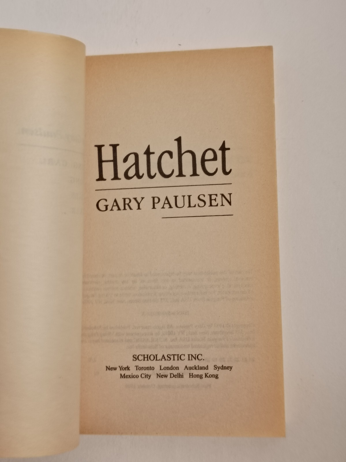 Hatchet by Gary Paulsen – 1999 Scholastic Paperback 0-590-98182-X