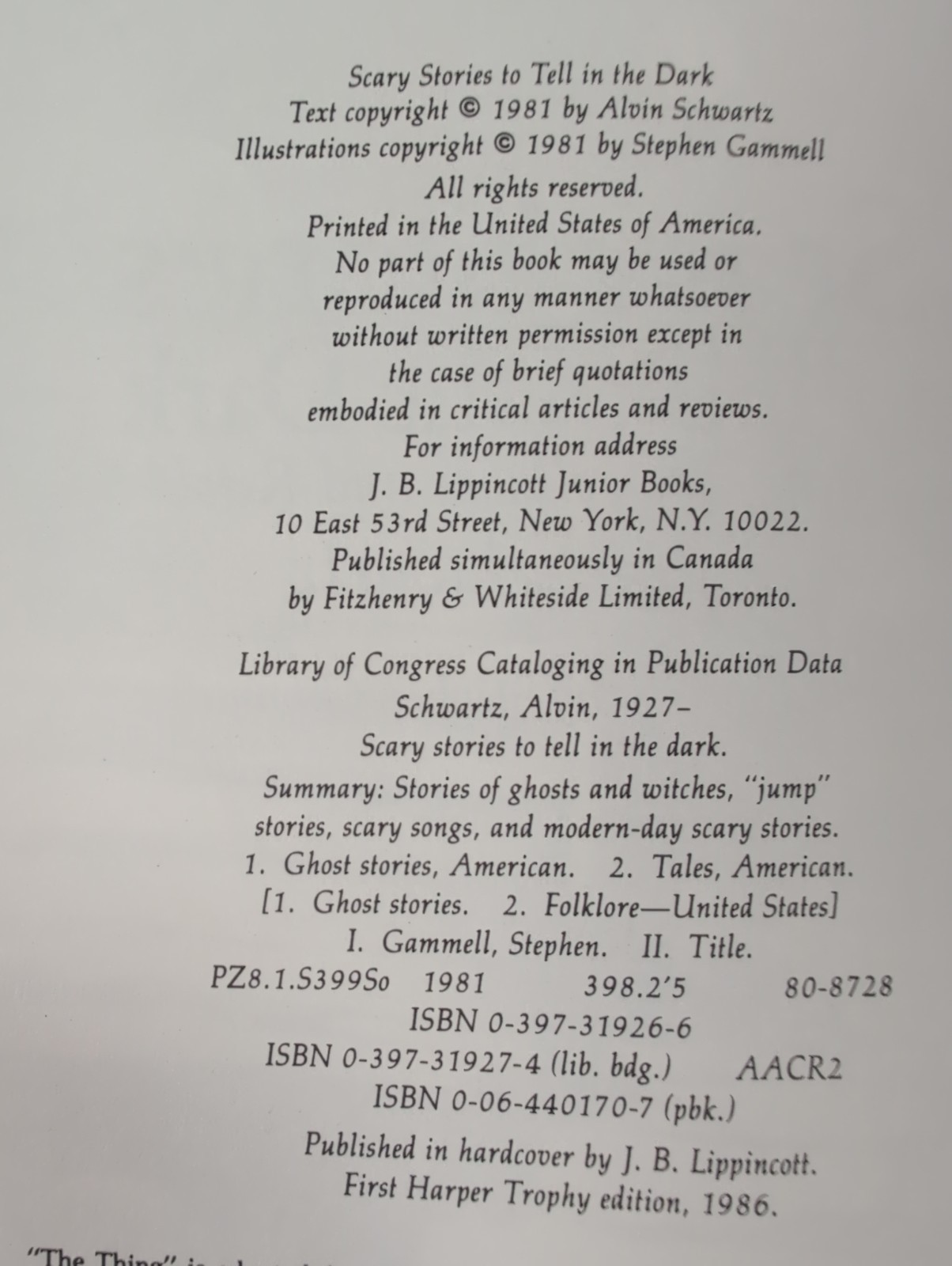 Scary Stories to Tell in the Dark by Alvin Schwartz (Paperback, 1986 1st Harper)