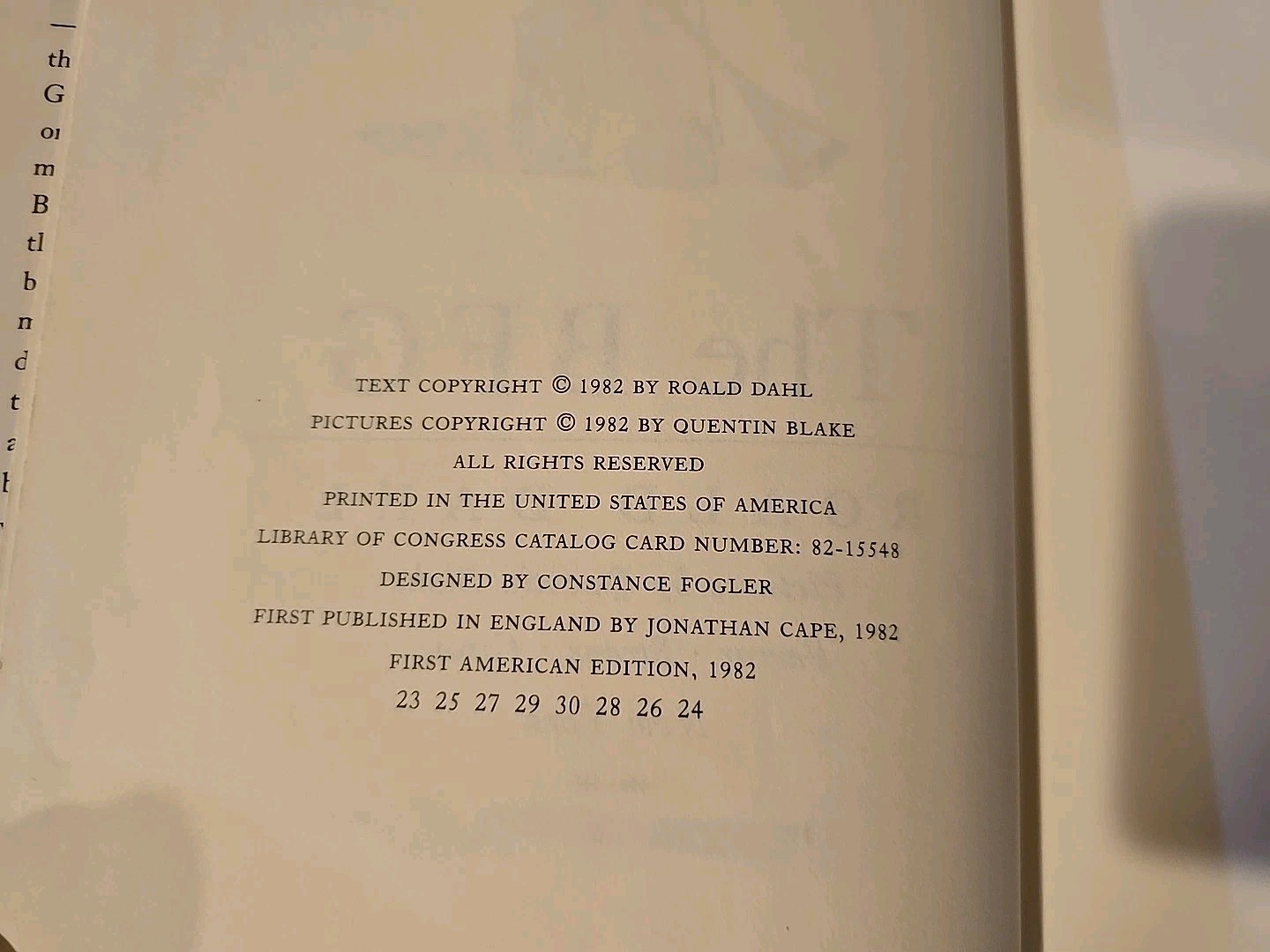 The BFG by Roald Dahl (Hardcover) First American Edition 1982