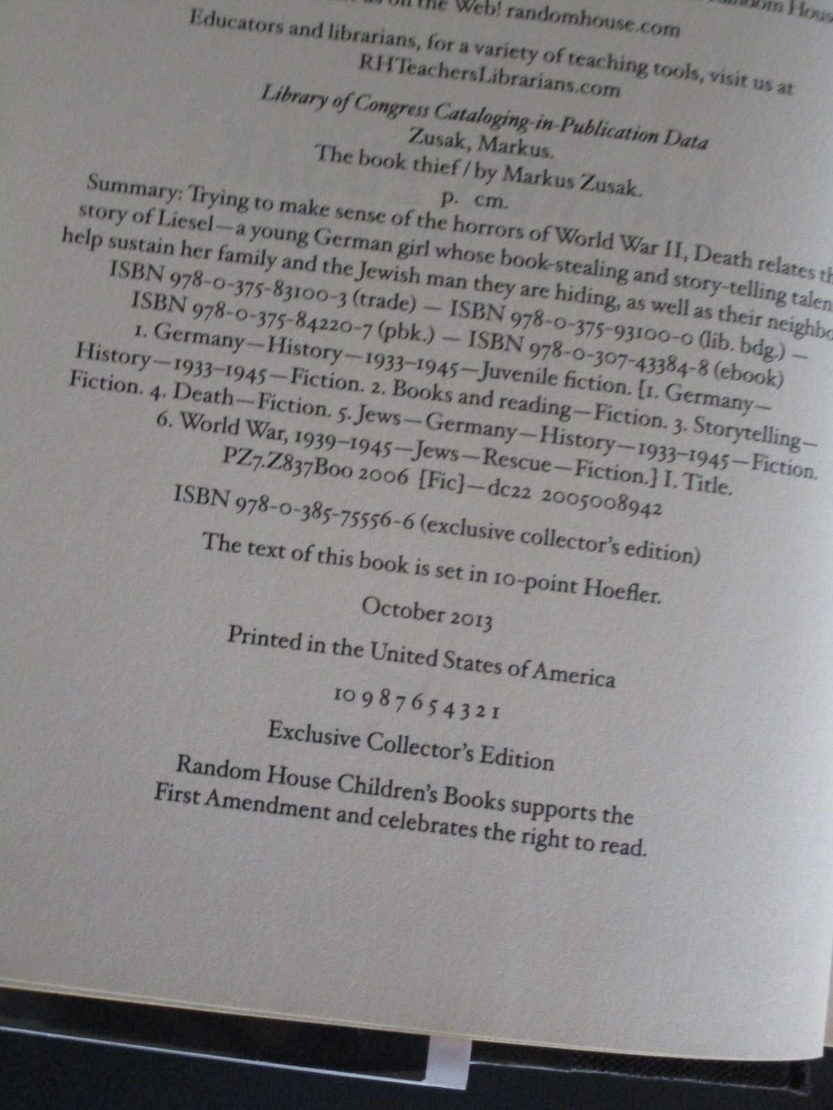 The Book Thief by Markus Zusak. Exclusive Collector’s Edition 1st Printing HCDJ.