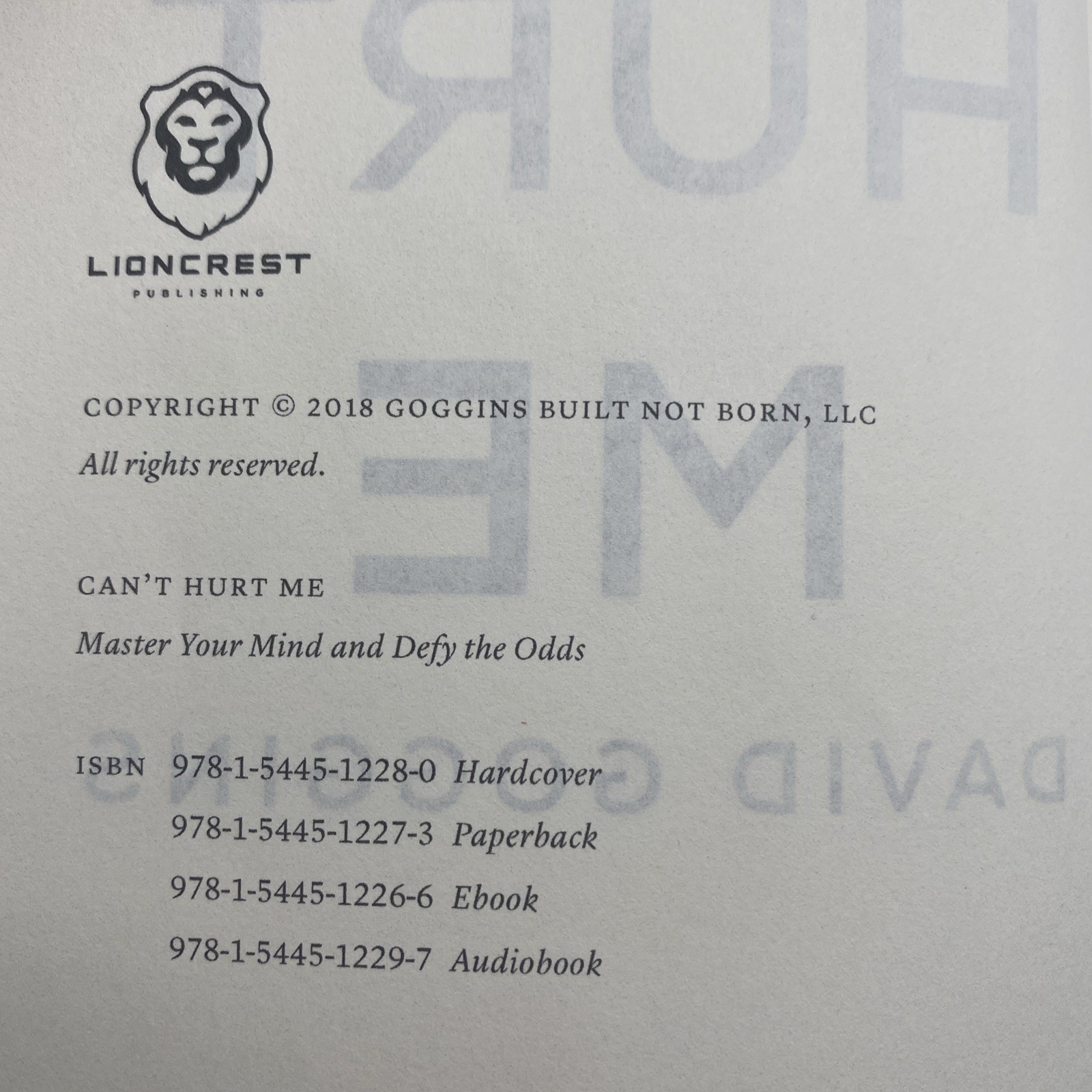 Can’t Hurt Me by David Goggins 2018 Paperback Master Your Mind and Defy the Odds