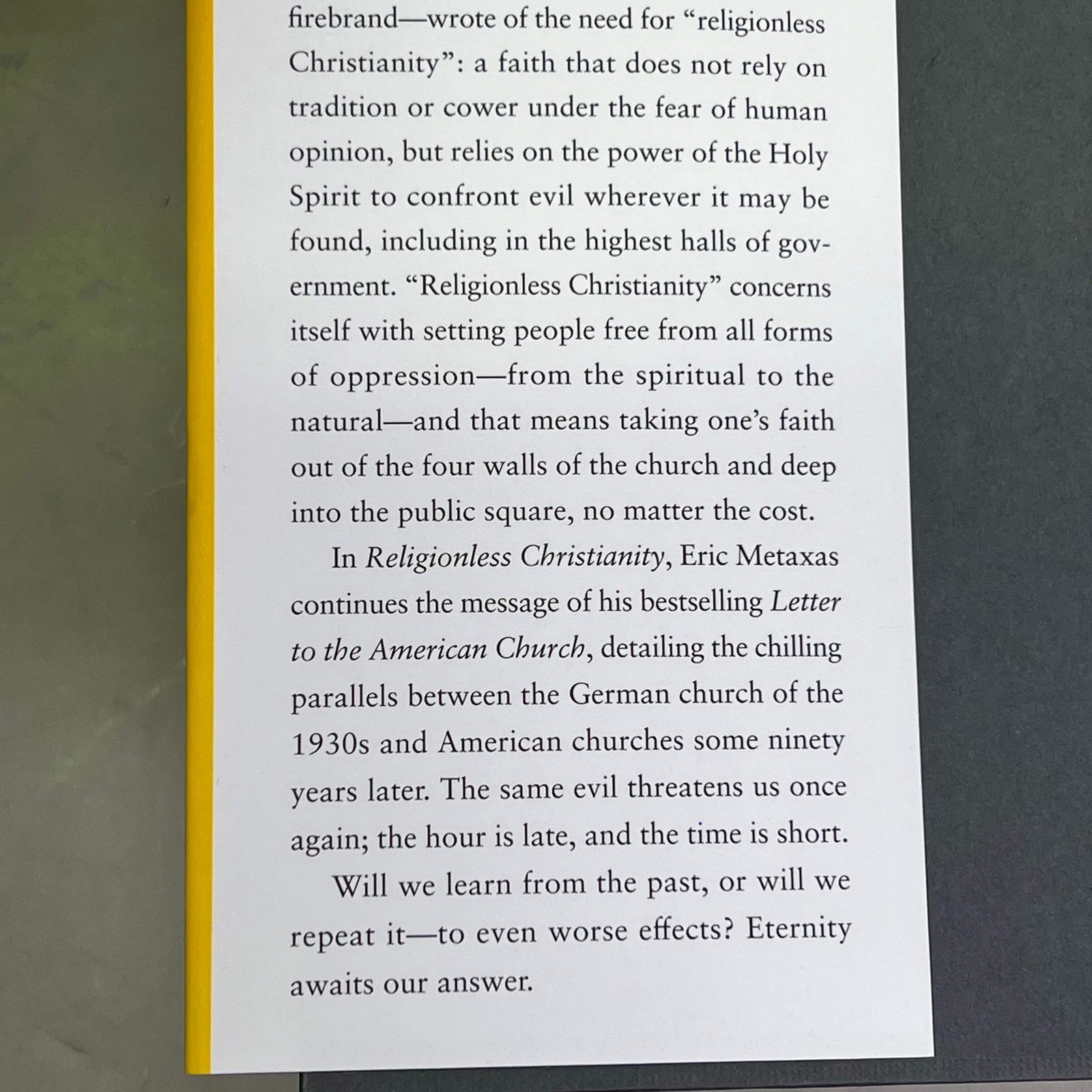 RELIGIONLESS CHRISTIANITY Gods Answer To Evil By Eric Metaxas Hardback Book