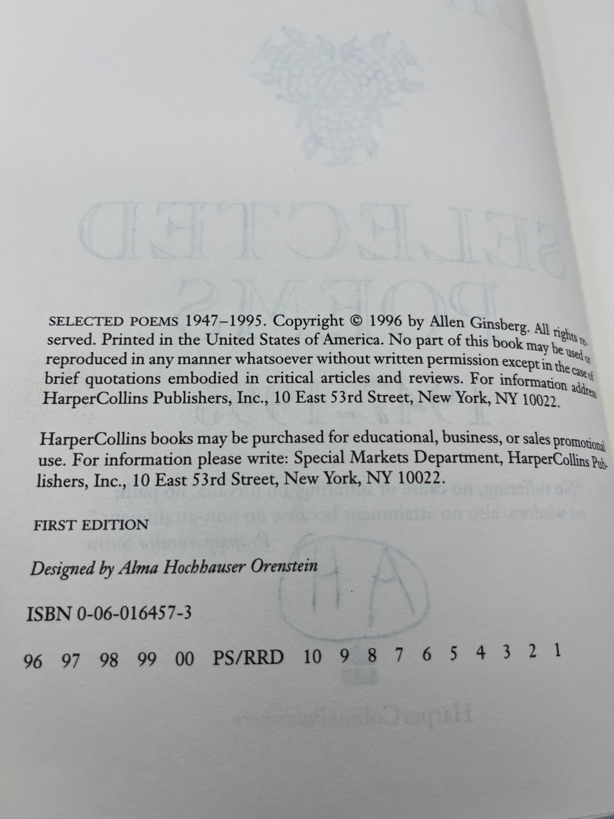 ALLEN GINSBERG ~ SIGNED ~ Selected Poems: 1947-1995 ~ First Edition hardcover
