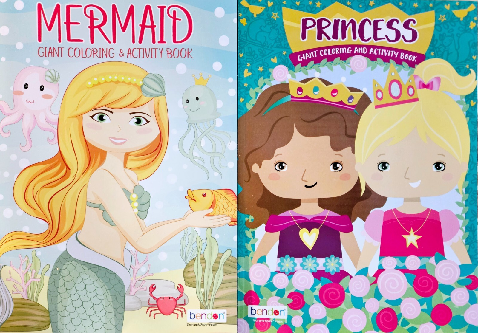 MERMAID & PRINCESS Giant Coloring & Activity Books 256 pages total BRAND NEW