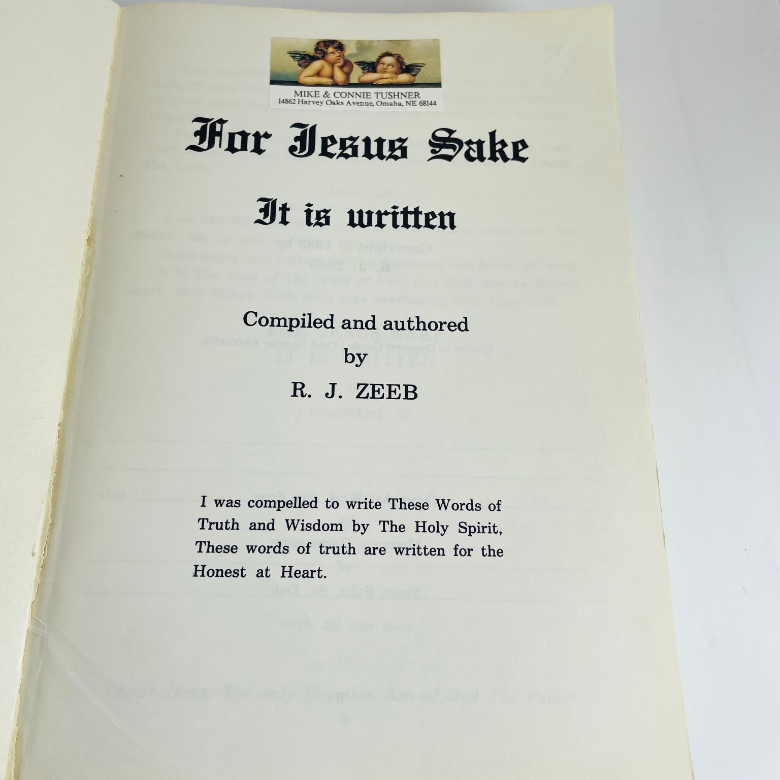 For Jesus Sake It is written R. J. Zeeb 1988 Religious Christian Study Guide