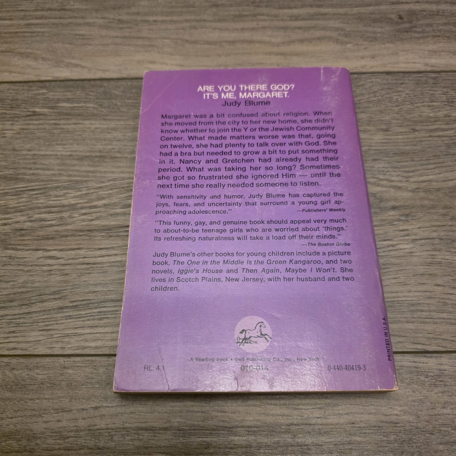 Are You There God? It’s Me Margaret Judy Blume Vintage Dell 1980 Purple Book