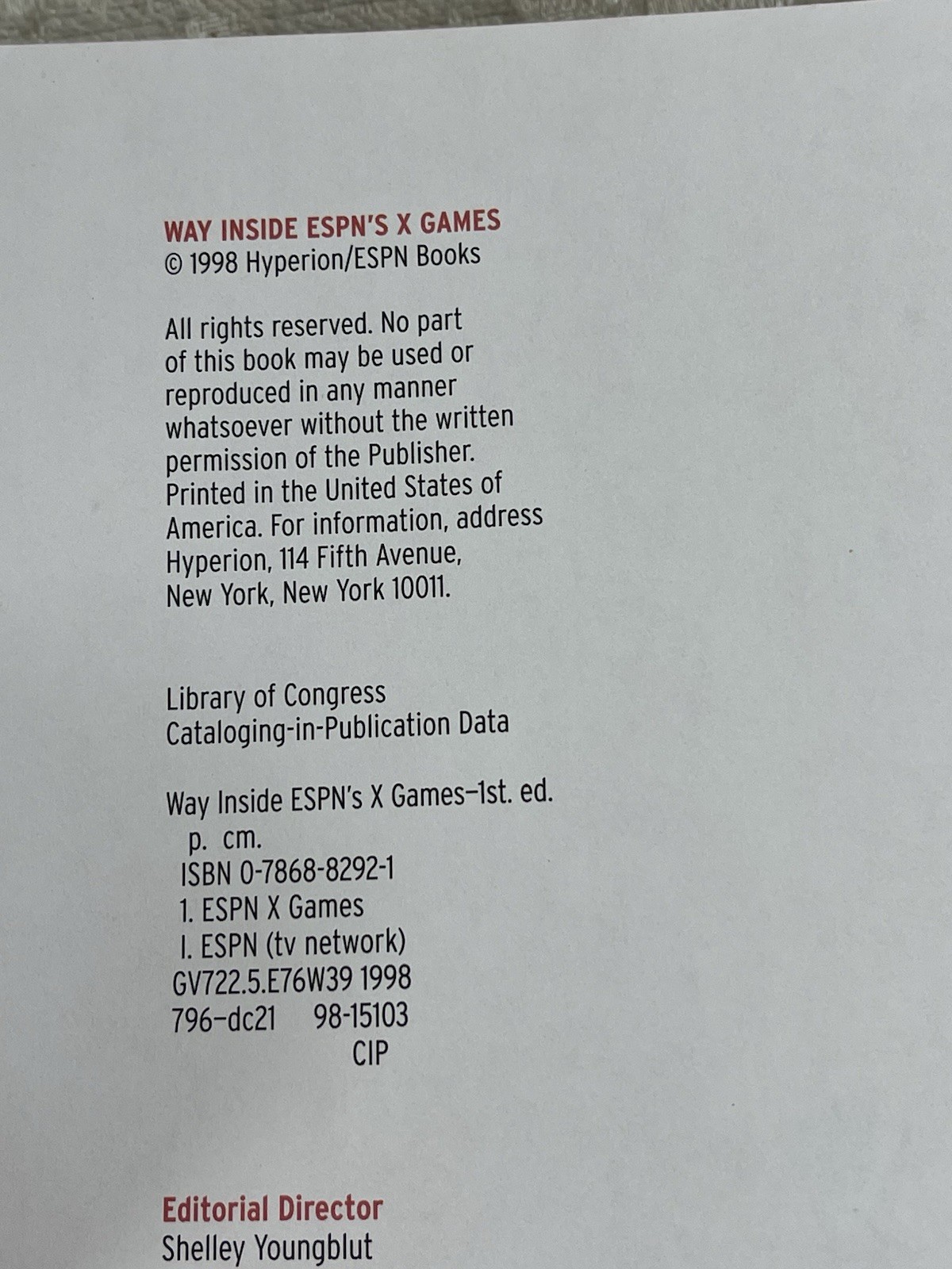 1998 WAY INSIDE ESPN’S X GAMES BOOK 256 PAGES FIRST PRINTING ORANGE COVER -8061