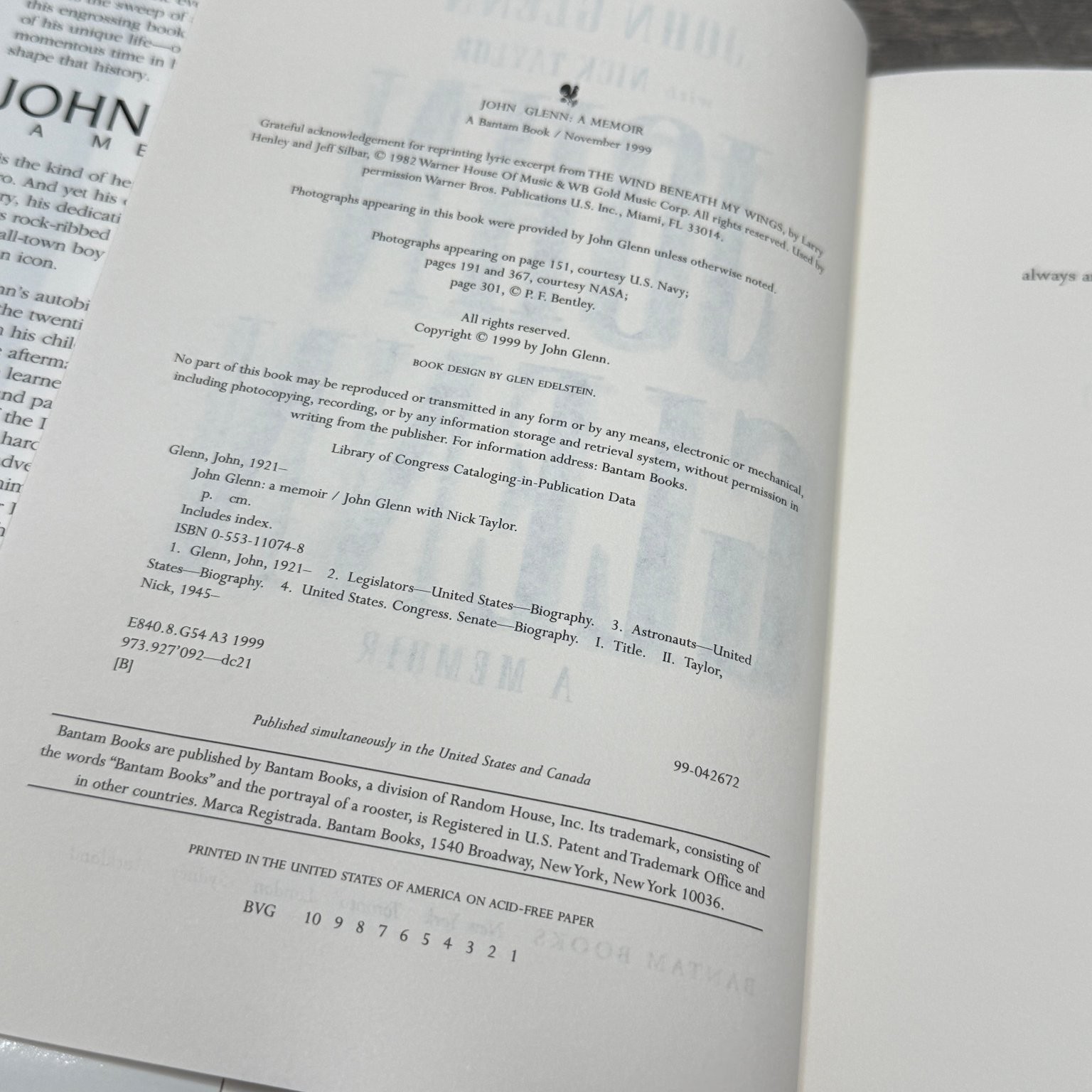 John Glenn: A Memoir SIGNED 1st Print 1999 Autobiography Bantam Books HCDJ