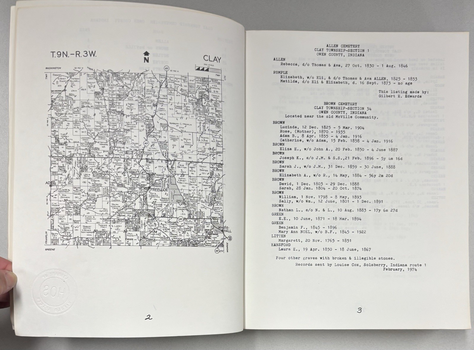 1983 Owen County Indiana Cemetery Listings Genealogy Gosport Spencer – 725 Pages
