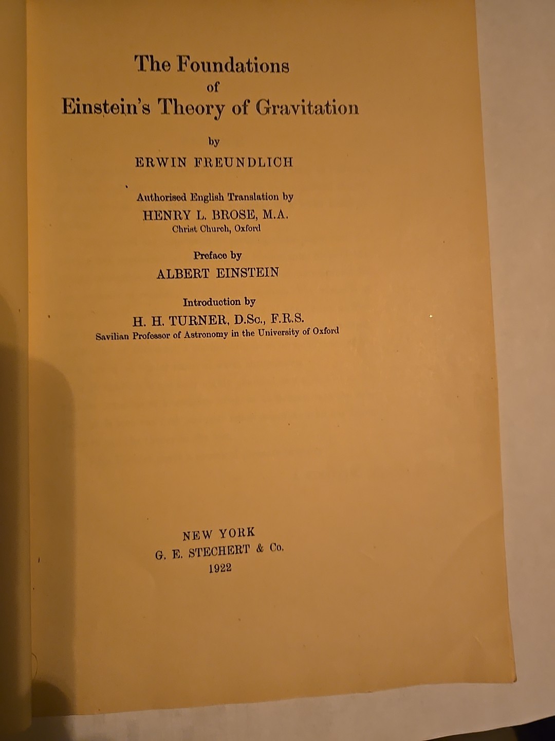 Einsteins Theory of Gravitation by Freundlich 1922 rare early General Relativity