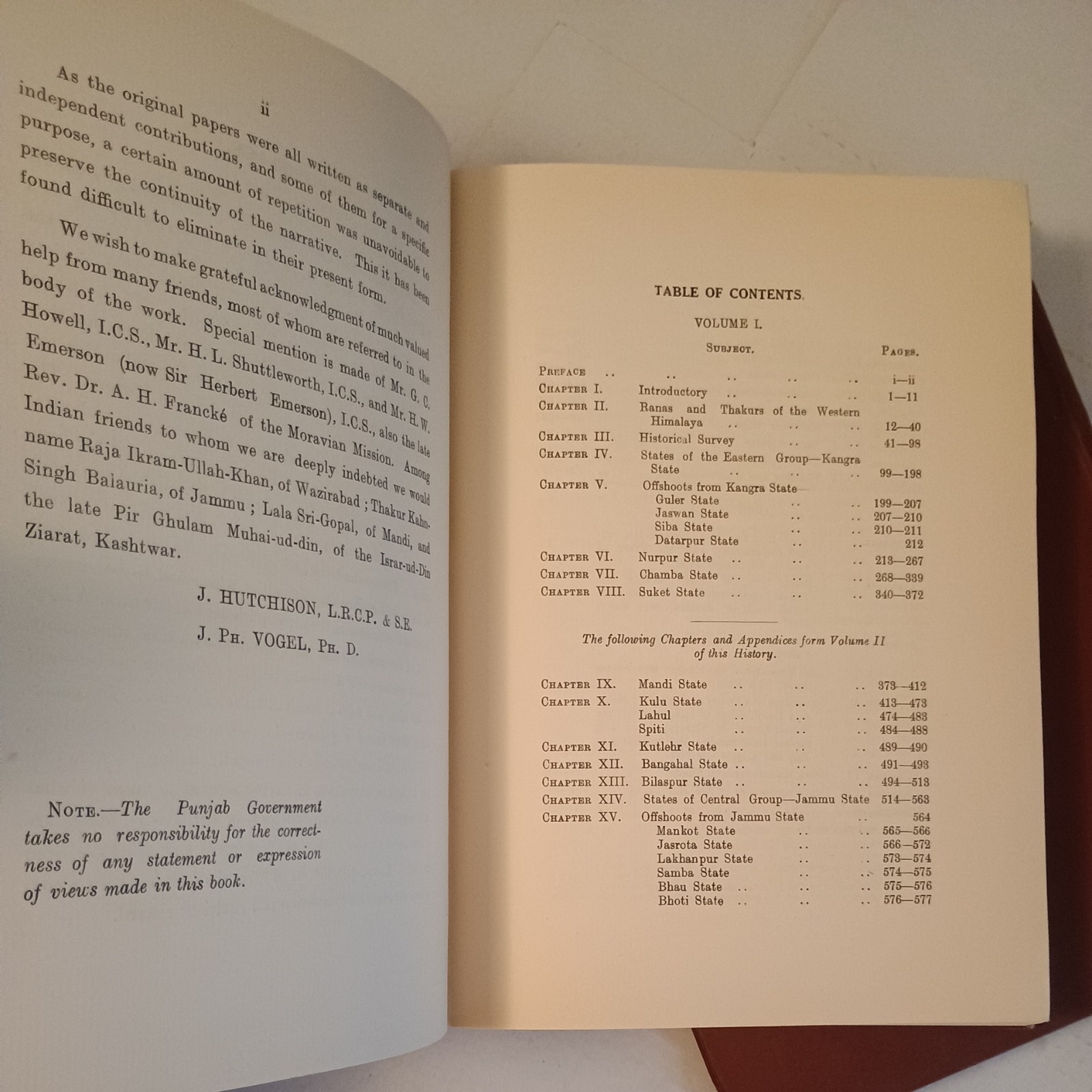 History Of The Panjab Hill States, Vogel, Hutchinson, 1st edition, 2 volumes HB