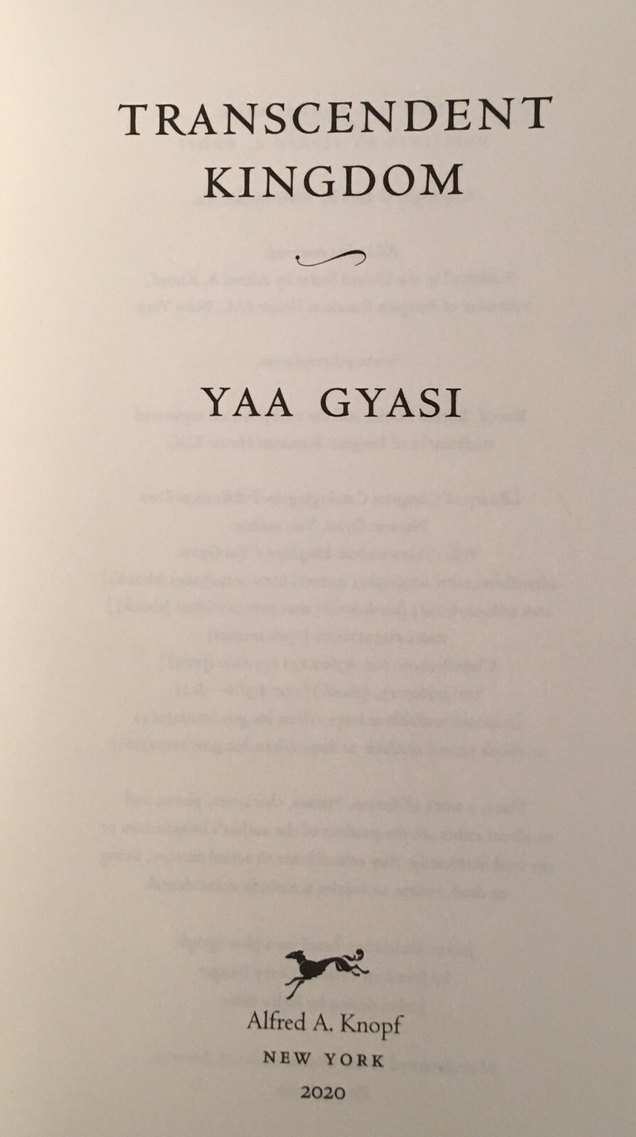 SIGNED ~ TRANSCENDENT KINGDOM by Yaa Gyasi (2020, Hardcover) 1st/1st