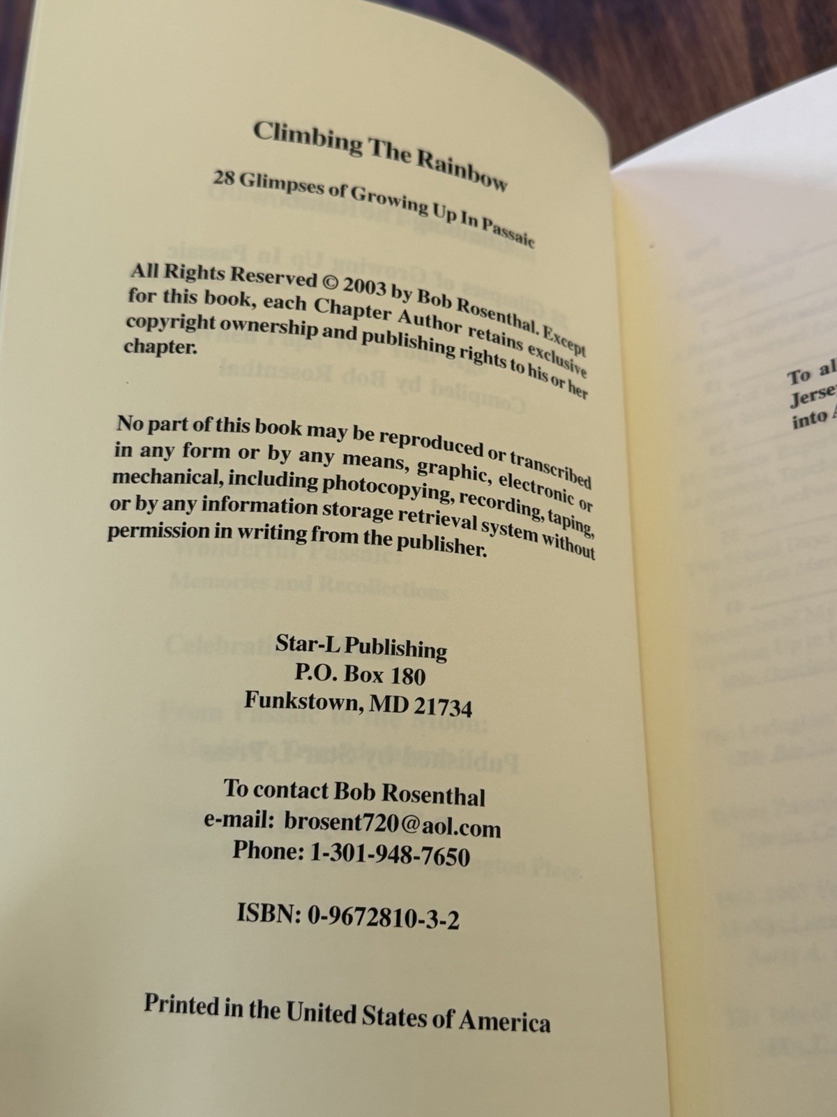 CLIMBING THE RAINBOW: 28 GLIMPSES OF GROWING UP IN PASSAIC By Bob Rosenthal