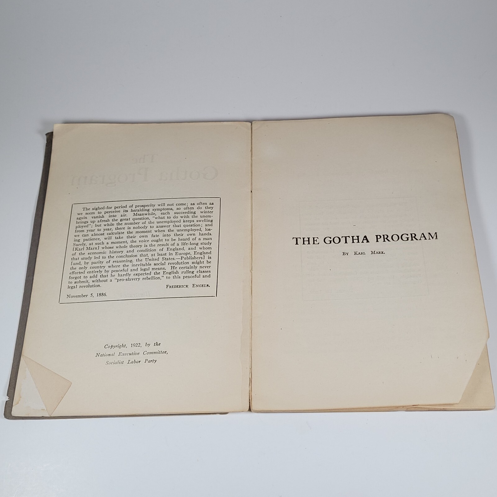The Gotha Program by Karl Marx New York Labor News 1922 Lots of Wear Rare HTF