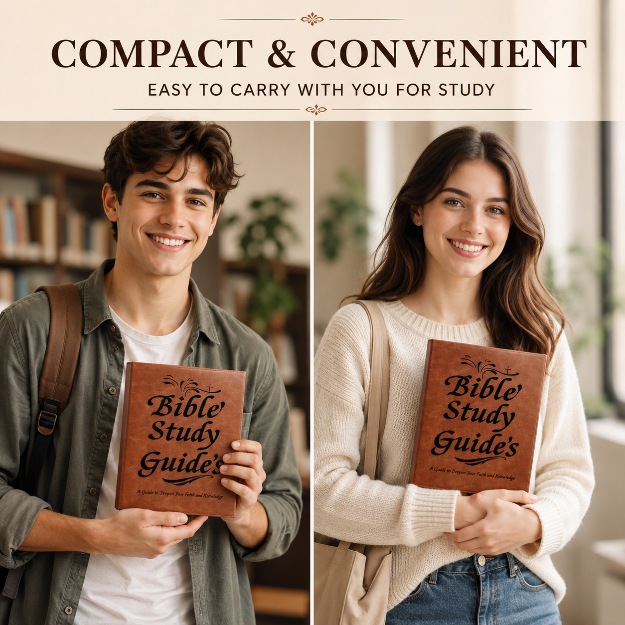 Bible Study Journal Women 66Page PU Leather Daily Scripture Prayer Prompts Brown
