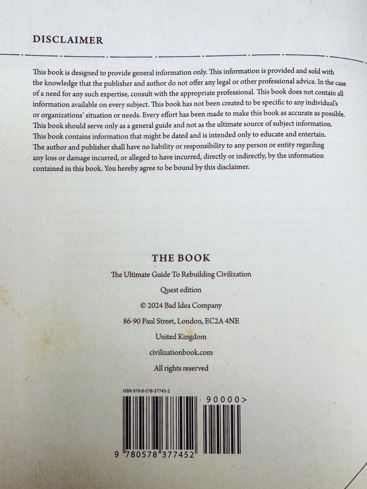 THE BOOK Ultimate Guide to Rebuilding Civilization QUEST EDITION-Bad Idea COMPLT