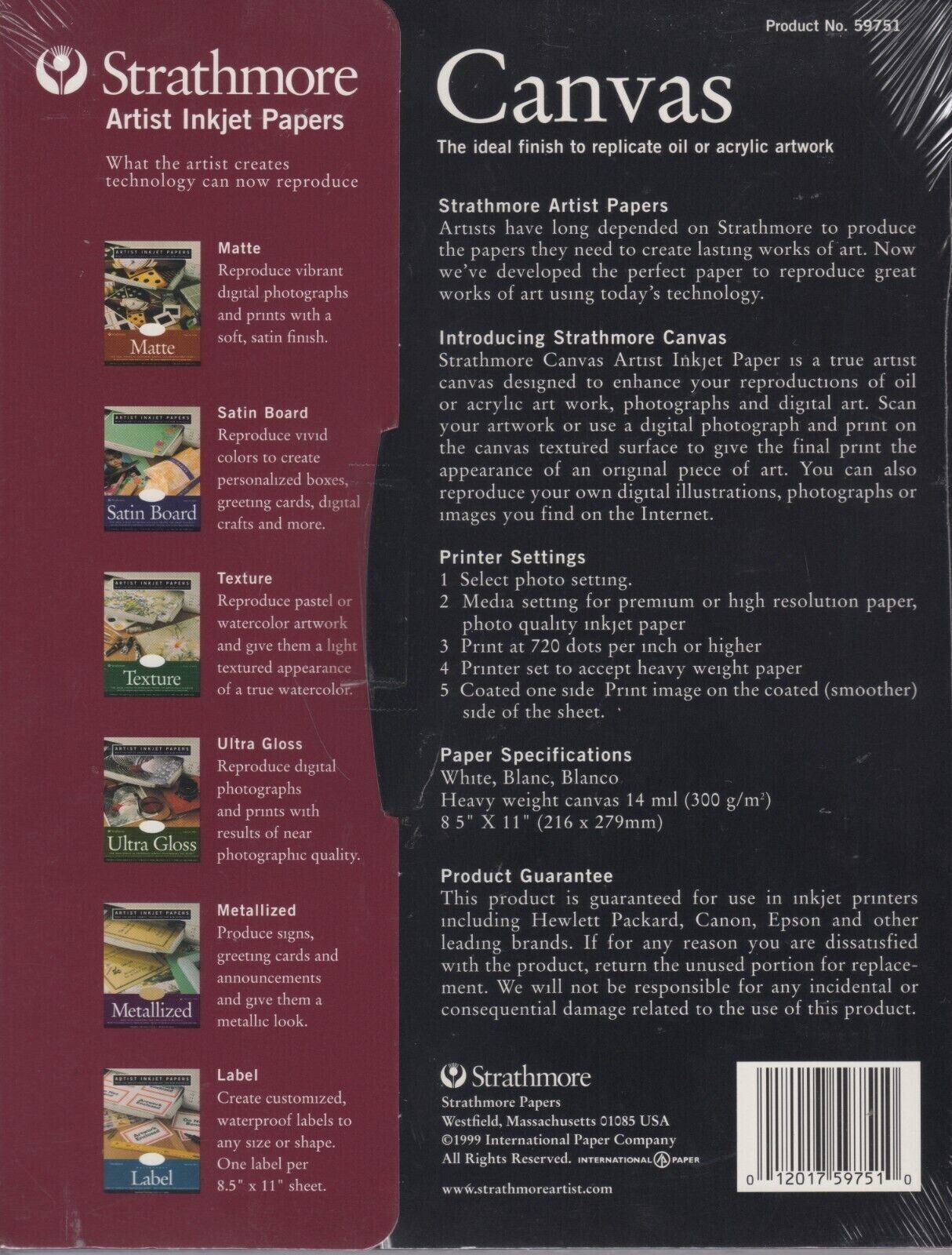 Strathmore Canvas Artist Inkjet Paper Ten Sheets 8.5″ X 11″ BRAND NEW SEALED