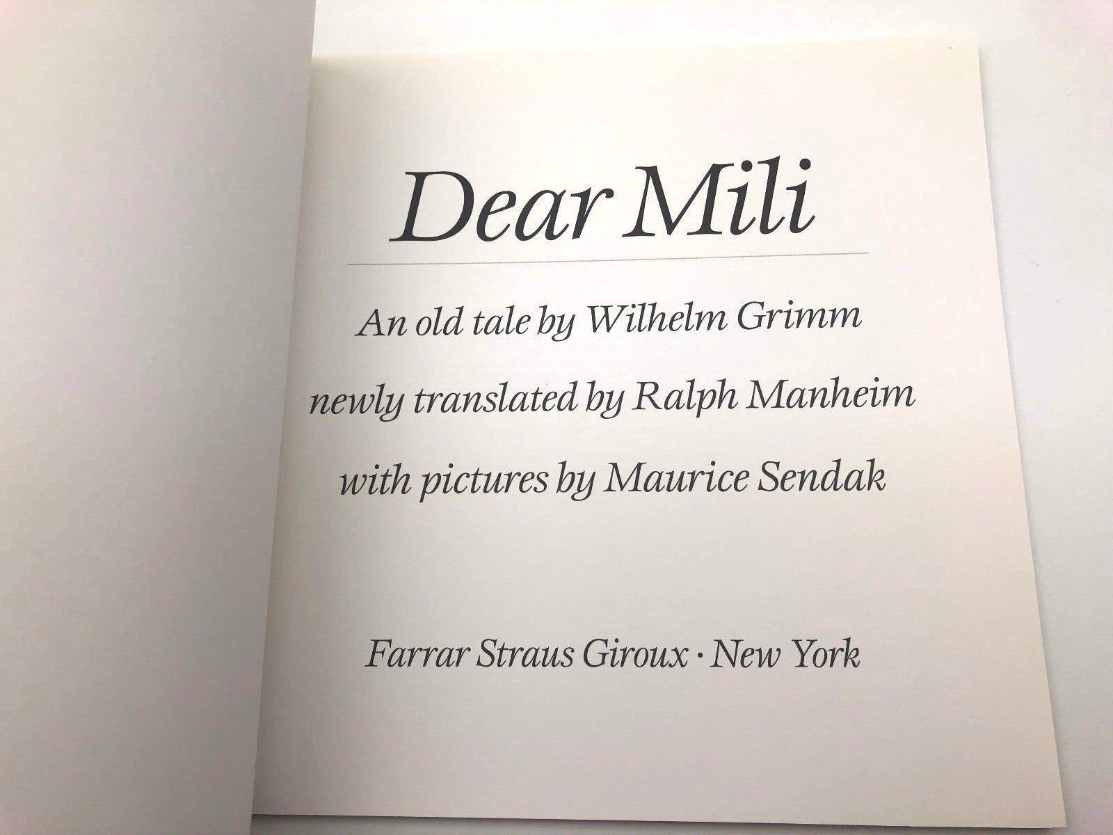 Dear Mili Wilhelm Grimm Maurice Sendak First Square Fish Edition Feb 2013