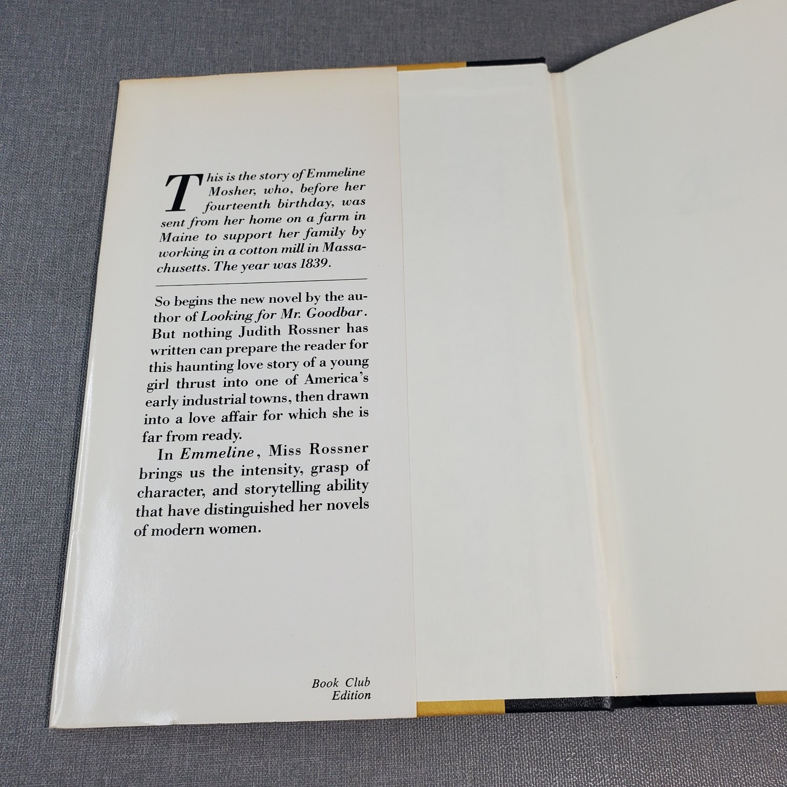 Emmeline Judith Rossner 1980 Book Club Edition Simon & Schuster Novel Fiction