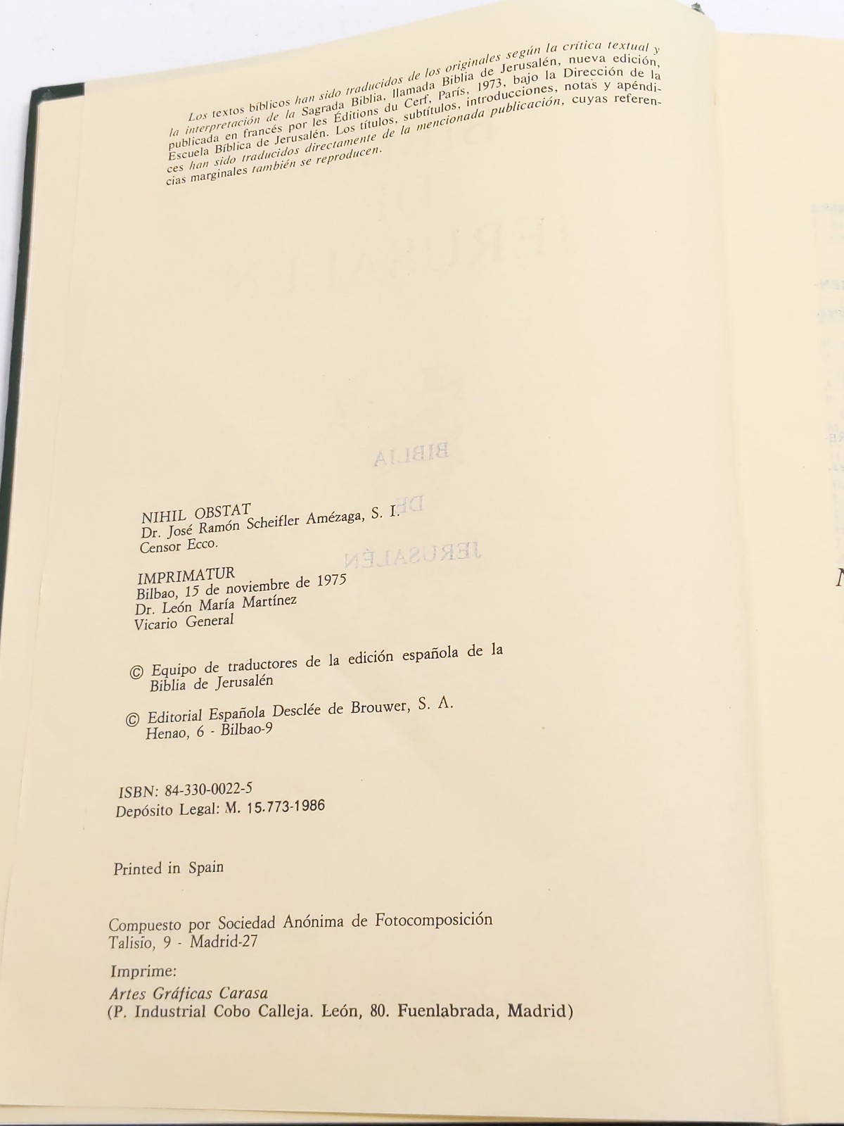 Biblia De Jerusalen Nueva Edicion Desclee De Brouwer Bilbao 1975 Spanish