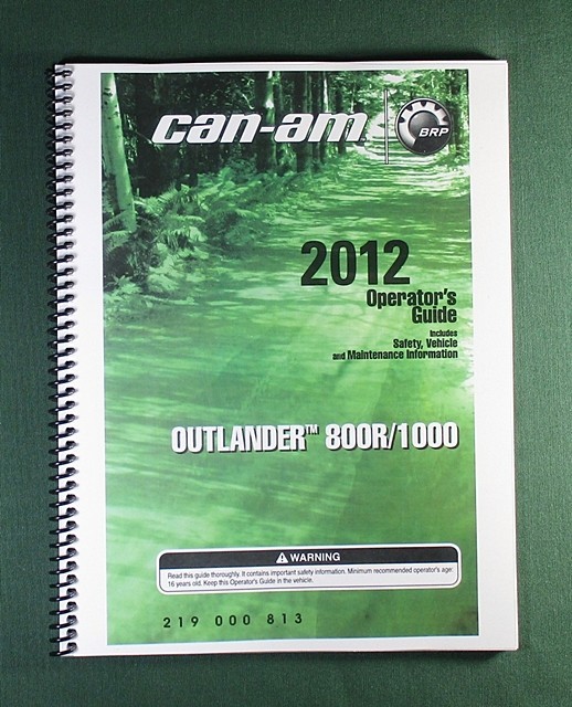 2012 Can-Am Outlander 1000XT Owner’s Manual: 160 Pages & Protective Covers