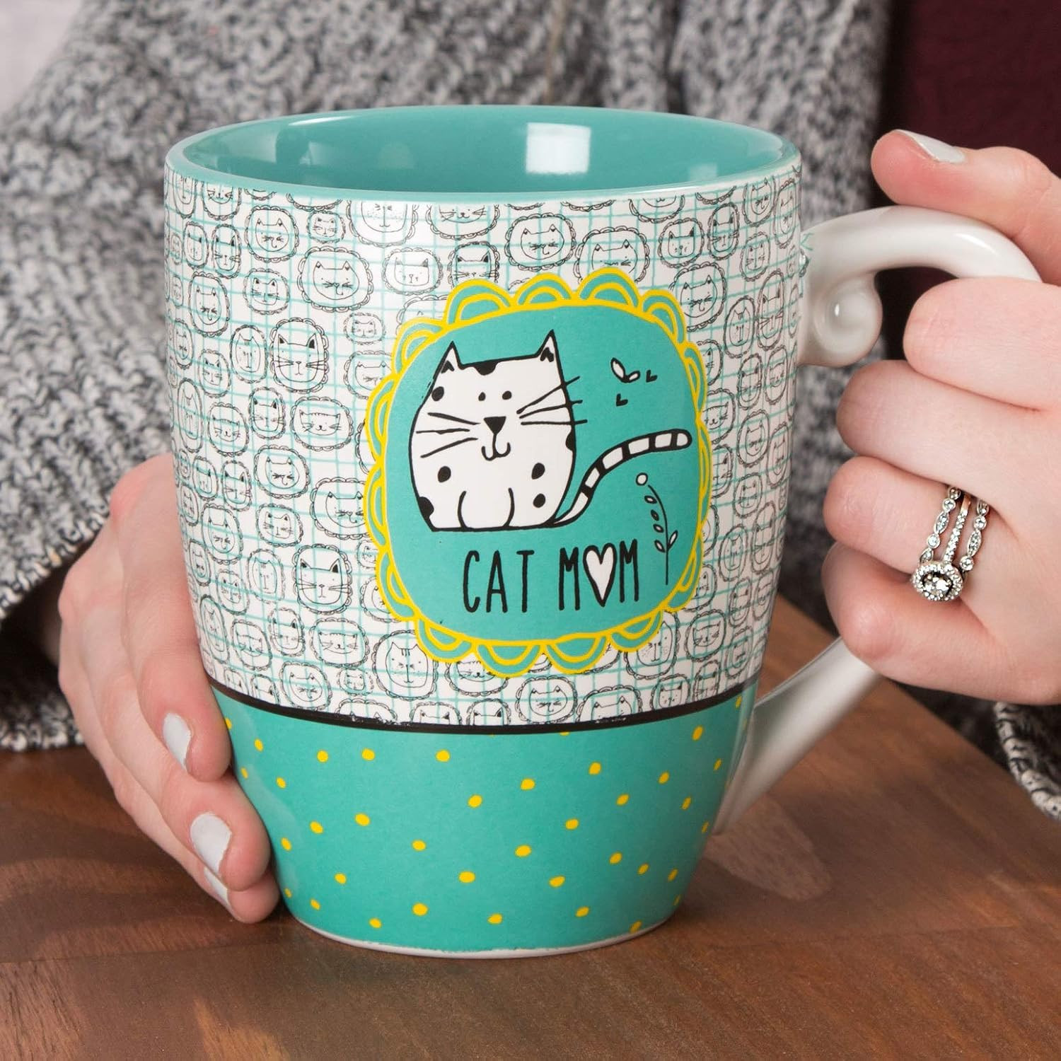 It’S Cats & Dogs Cat Mom Ceramic Extra Large Coffee Mug Tea Cup, 20 Oz, Teal