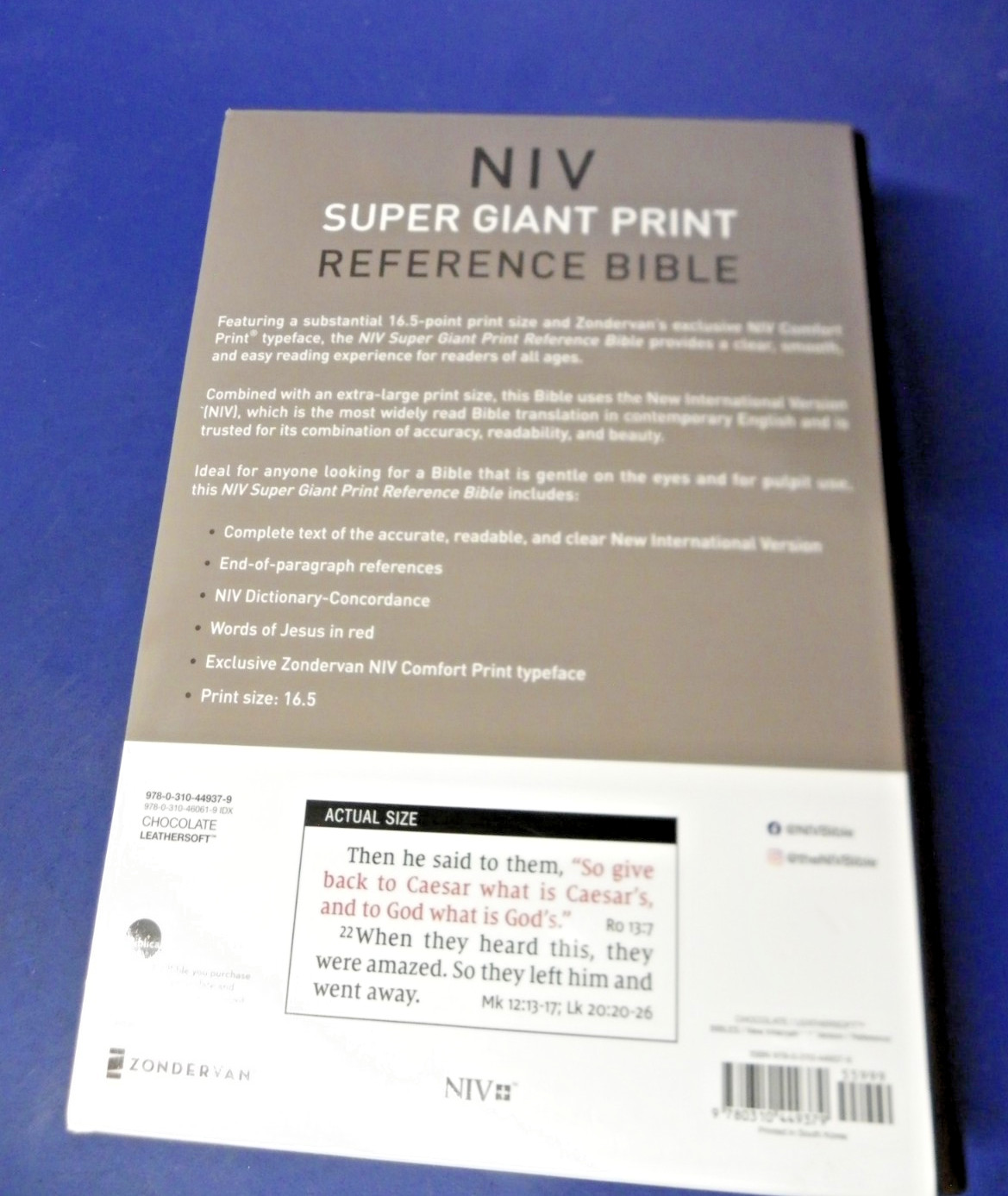 NIV Super Giant Print Reference Bible 16.5-Point Print Size Chocolate Cover