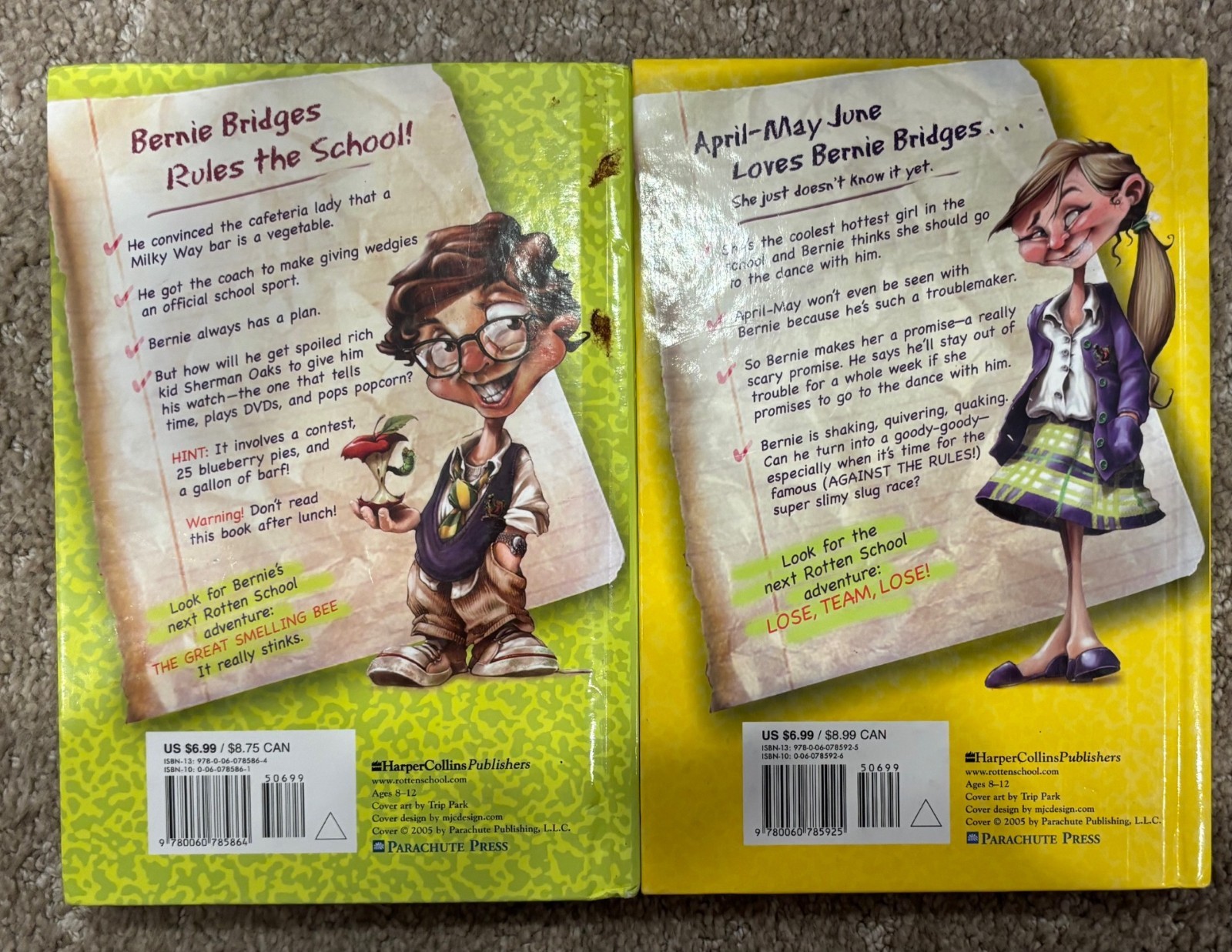 LOT OF 2 R.L. STINE ROTTEN SCHOOL BIG BLUEBERRY BARF OFF HARDCOVER BOOK