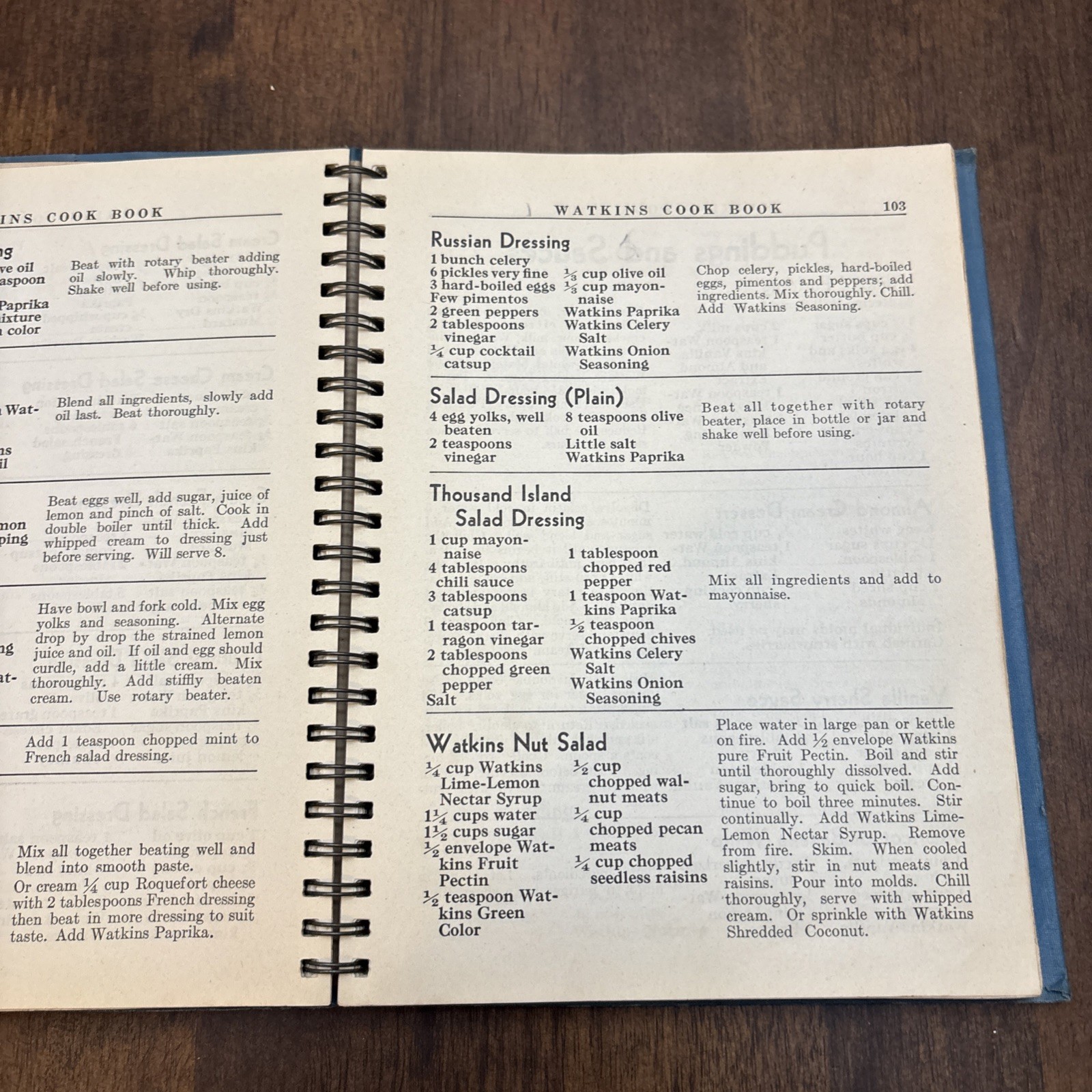 Cookbook 1938 J.R. Watkins Blue Wire Bound Interesting Recipes Vtg 288 Pages