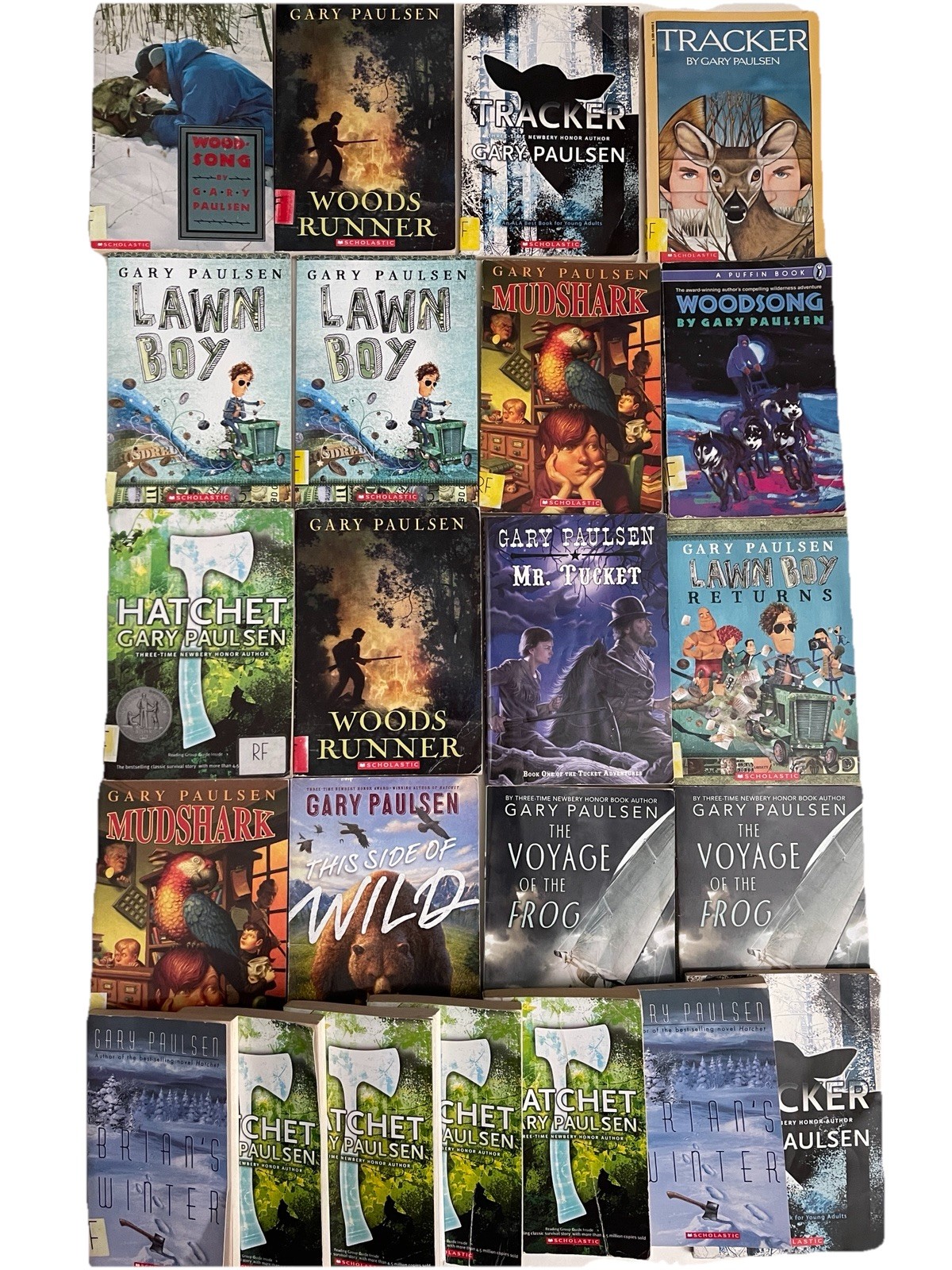 Lot of 23 Gary Paulsen Books- Lawn Boy- Hatchet -Tracker – Frog – Tucket –