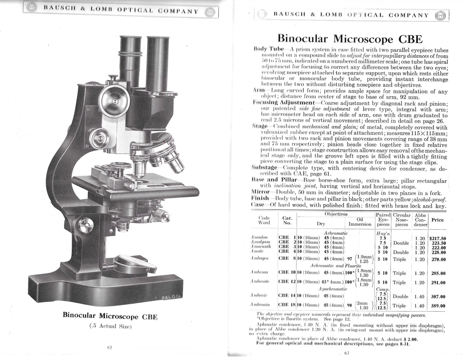 “MICROSCOPES, MICROTOMES and ACCESSORIES” CATALOG – 1922
