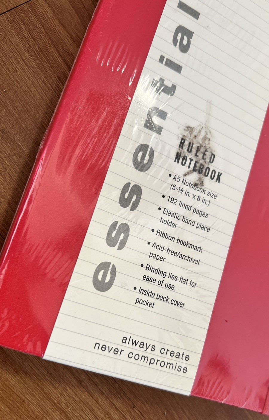 New ESSENTIALS ruled Notebook Journal A5 size 5.5 x 8 inches Elastic Band RED