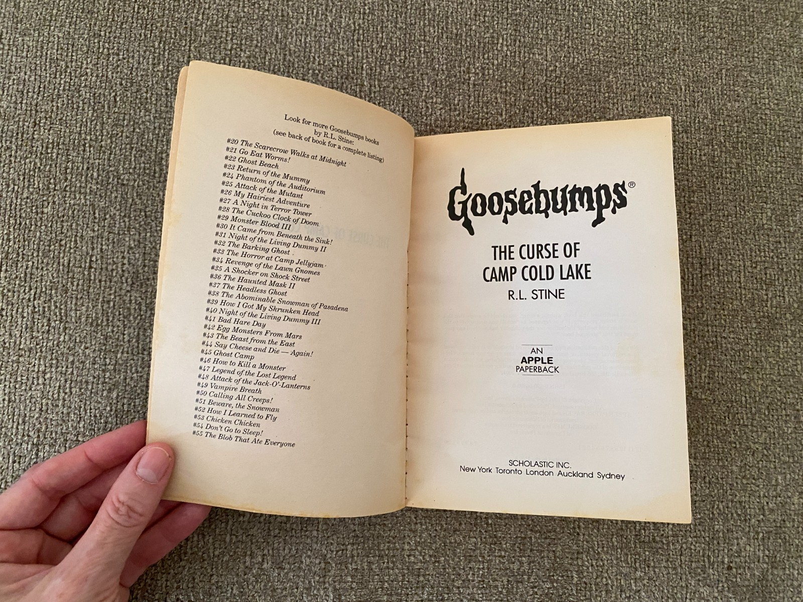 VG-/G+ Thin Edition 1st print Goosebumps #56 The Curse of Camp Cold Lake ~ Stine