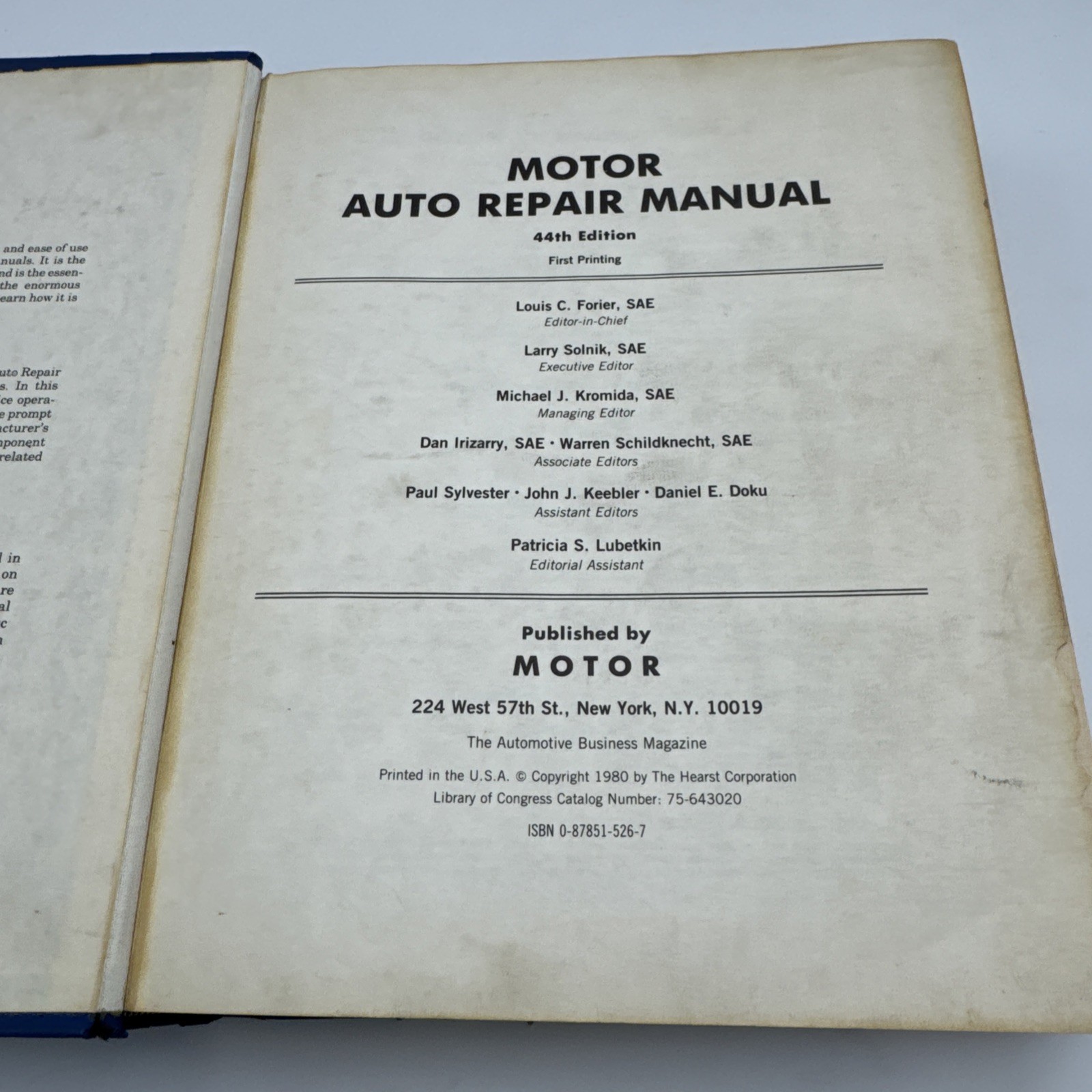Motor Auto Repair Manual 1981 44th Edition Professional Service Trade Ed