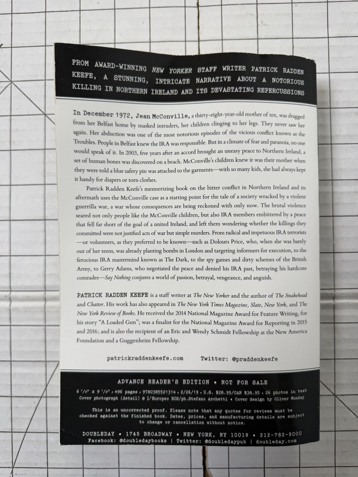 Say Nothing by Patrick Radden Keefe Advance Reader Copy ARC 2019, PB True Crime