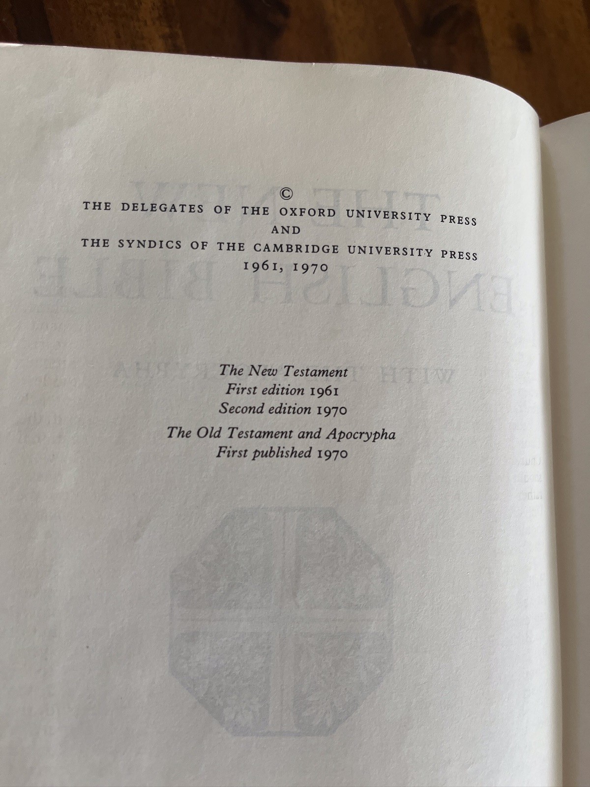 Vtg The New English Bible With the Apocrypha Oxford University Press 1970 HC DJ