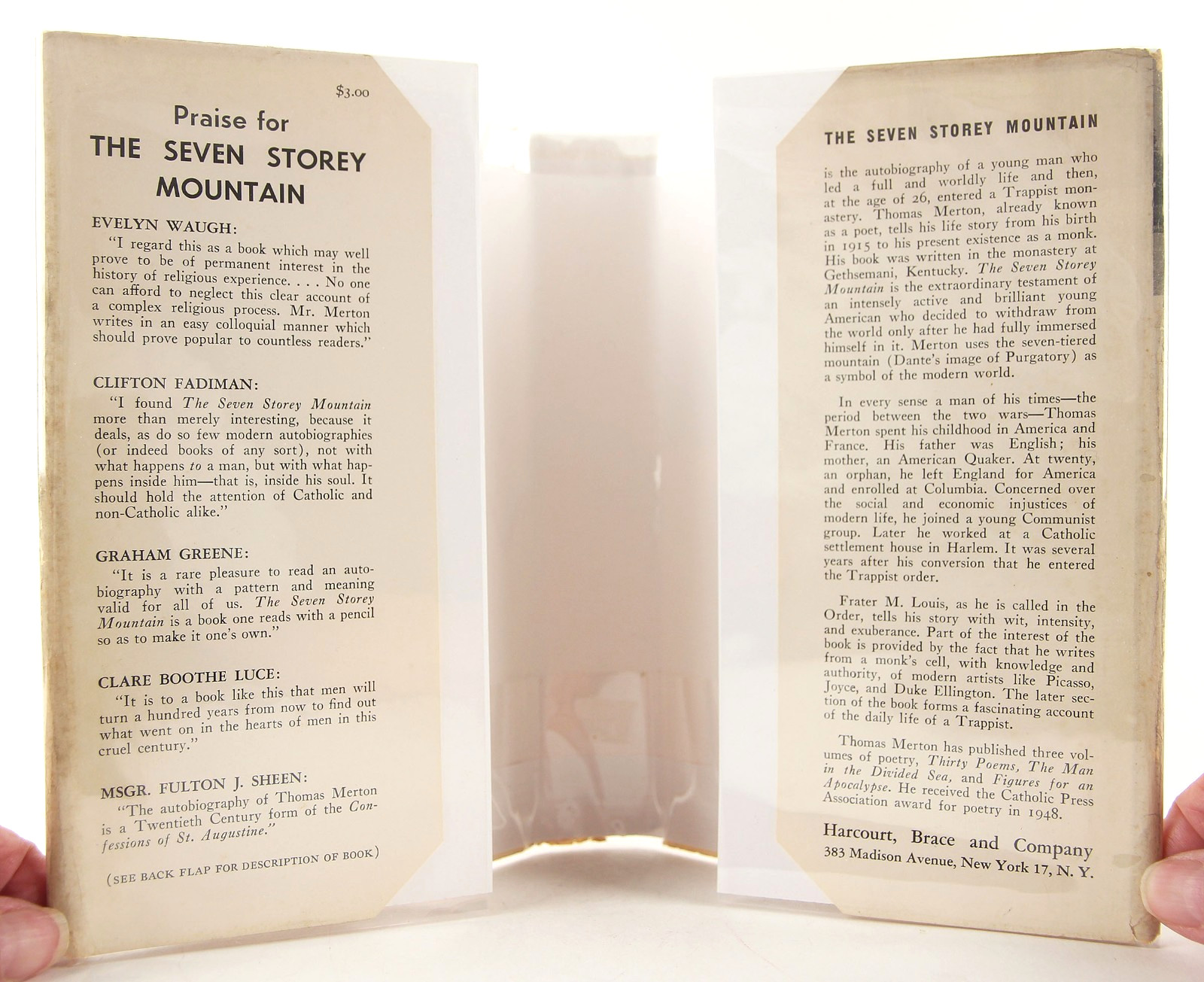 Seven Storey Mountain Thomas Merton 1948 1st Edition 1st State DJ Ordnis Typo HC