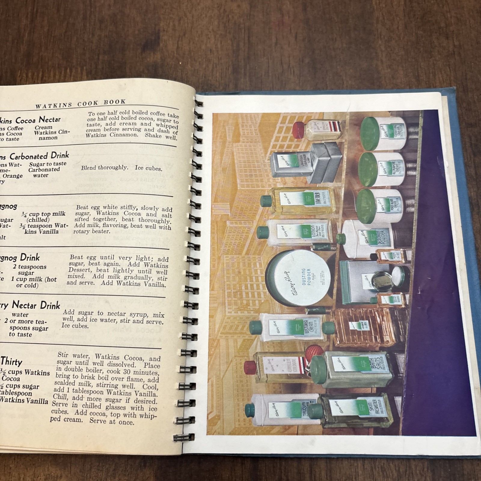 Cookbook 1938 J.R. Watkins Blue Wire Bound Interesting Recipes Vtg 288 Pages