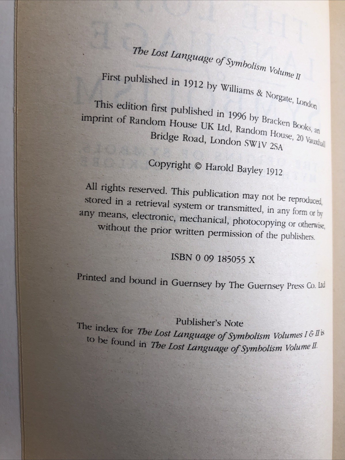 Lost Language of Symbolism (Vol II) Origins Mythologies & Folklore Harold Bayley