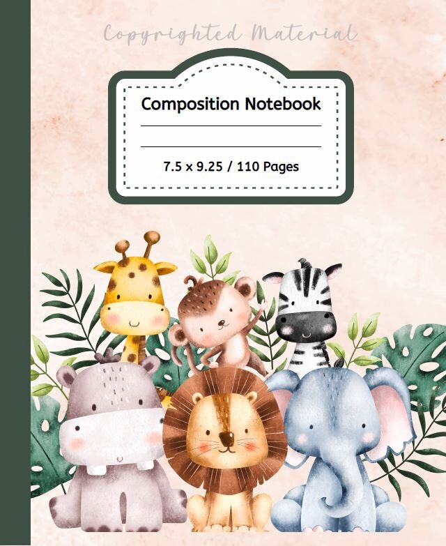 Composition Notebook – Cute Jungle Safari Animals – 110 Pages