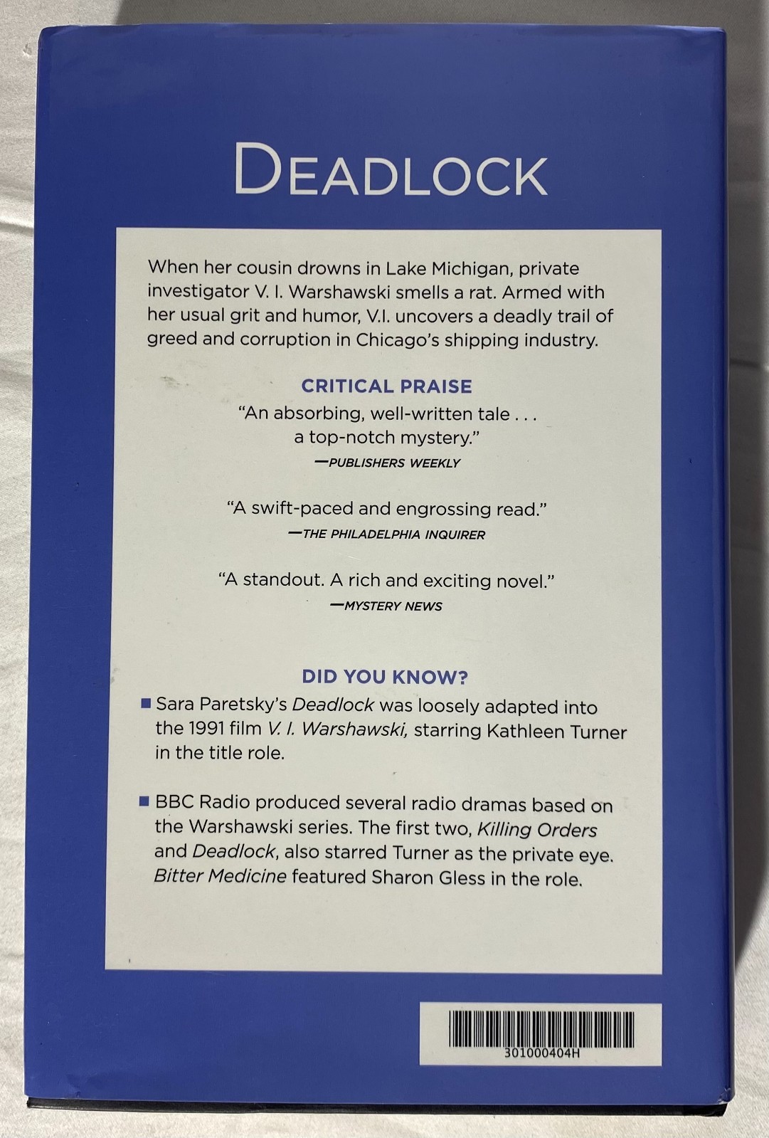 Deadlock Sara Paretsky Hardcover 2020 Reader’s Digest V.I. Warshawski #2