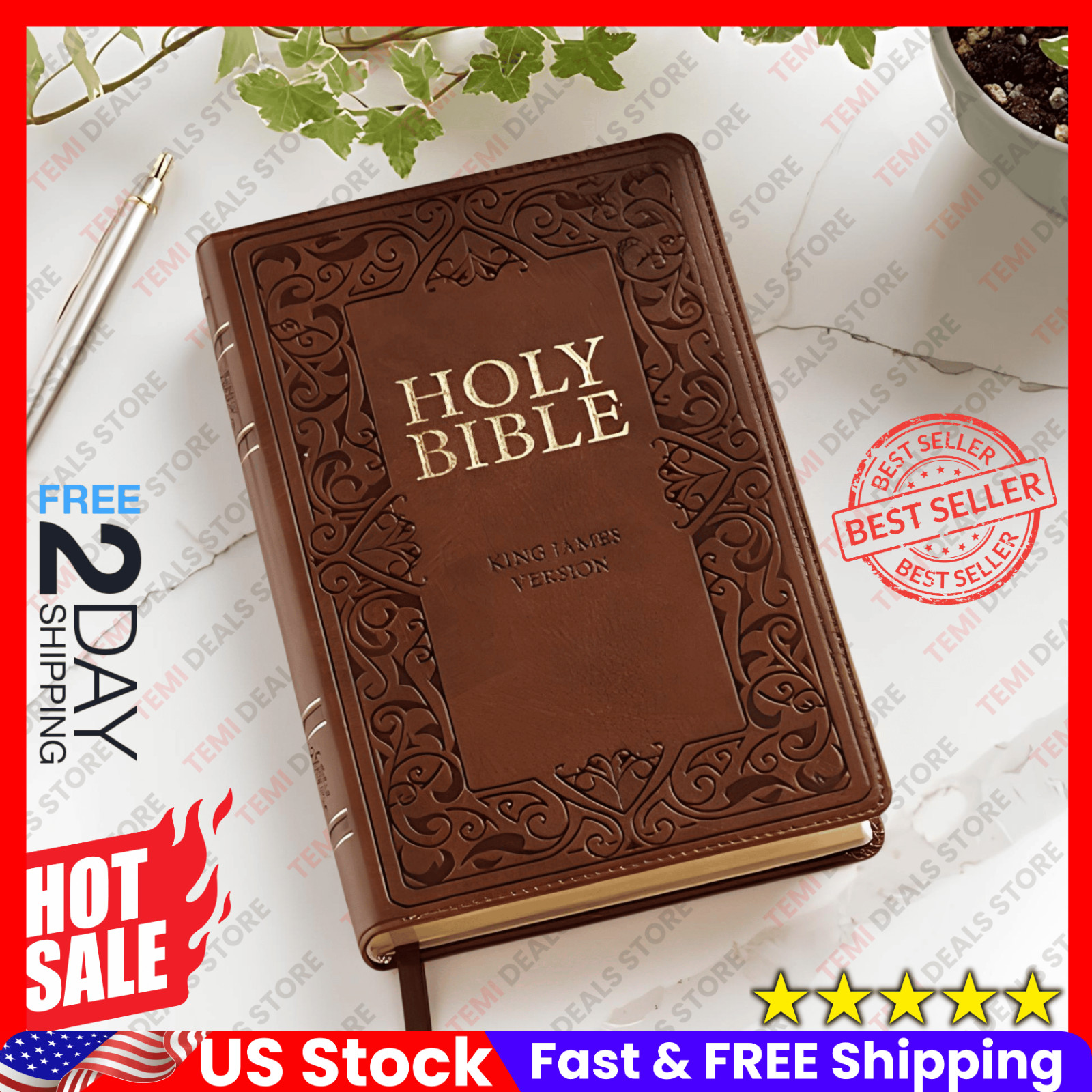 The Holy Bible Kings James Version Bible Thumb Indexed Red Letter / Brown NEW***