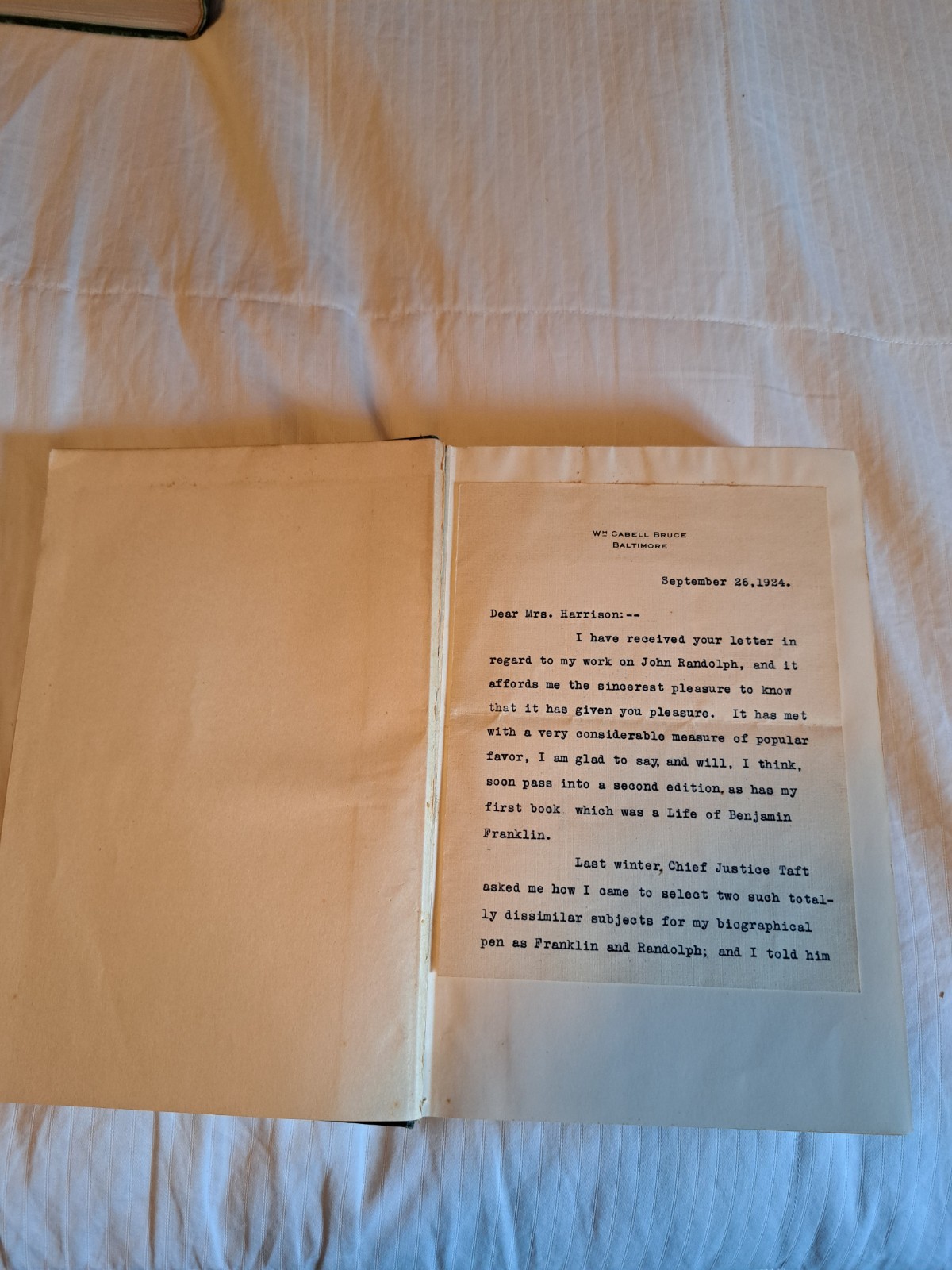 1922 John Randolph of Roanoke 2 Vol Set – William Cabell Bruce – TLS Letter
