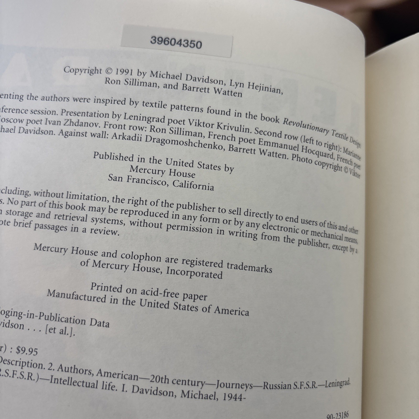 LENINGRAD: AMERICAN WRITERS IN THE SOVIET UNION By Michael Davidson & Hejinian