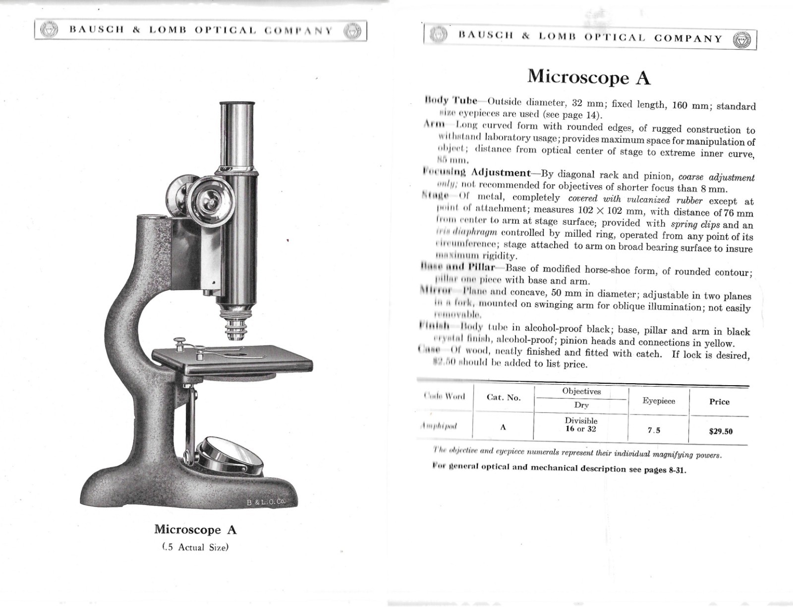 “MICROSCOPES, MICROTOMES and ACCESSORIES” CATALOG – 1922