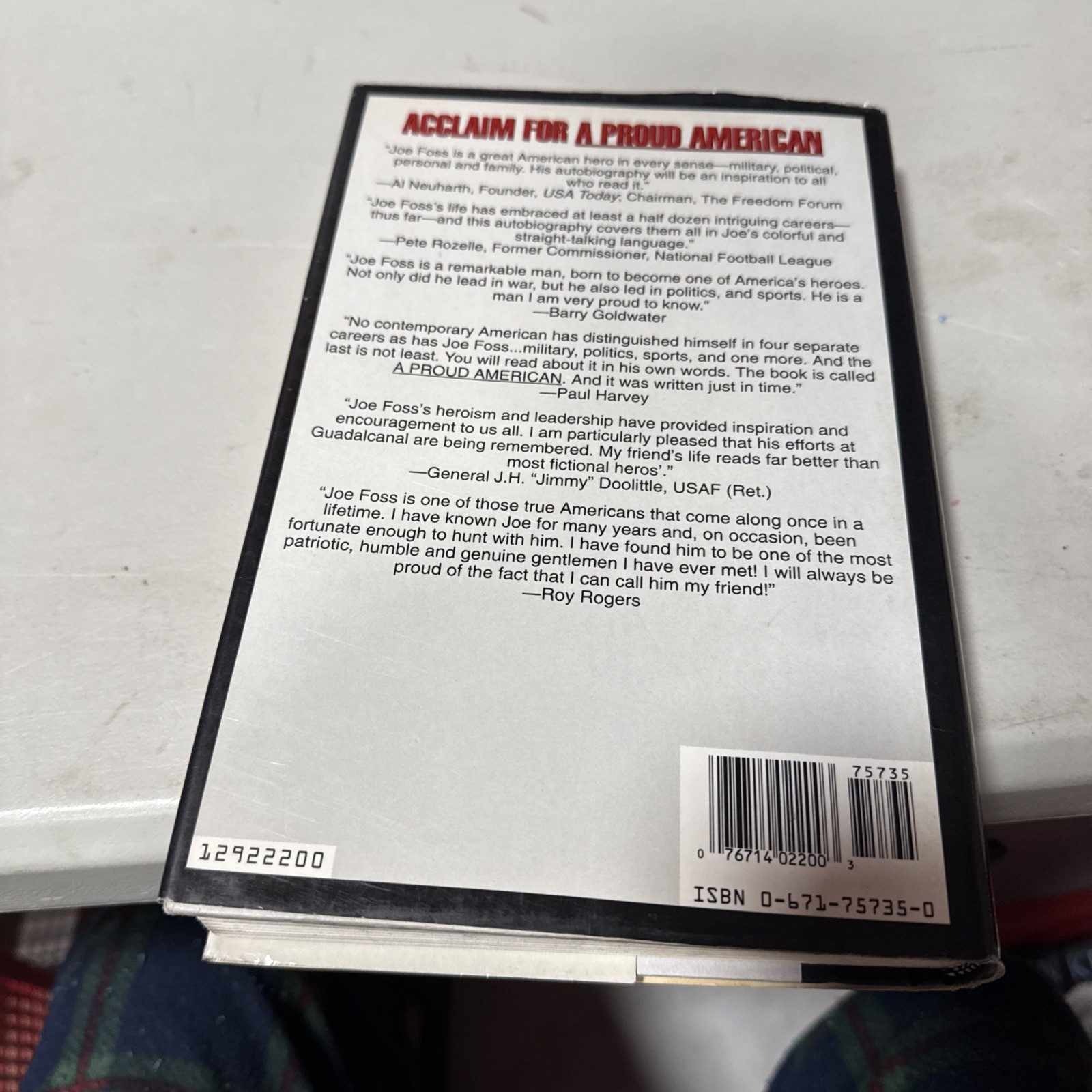 Inscribed A Proud American By Joe Foss 1st Printing First Edition 1992 Hardcover