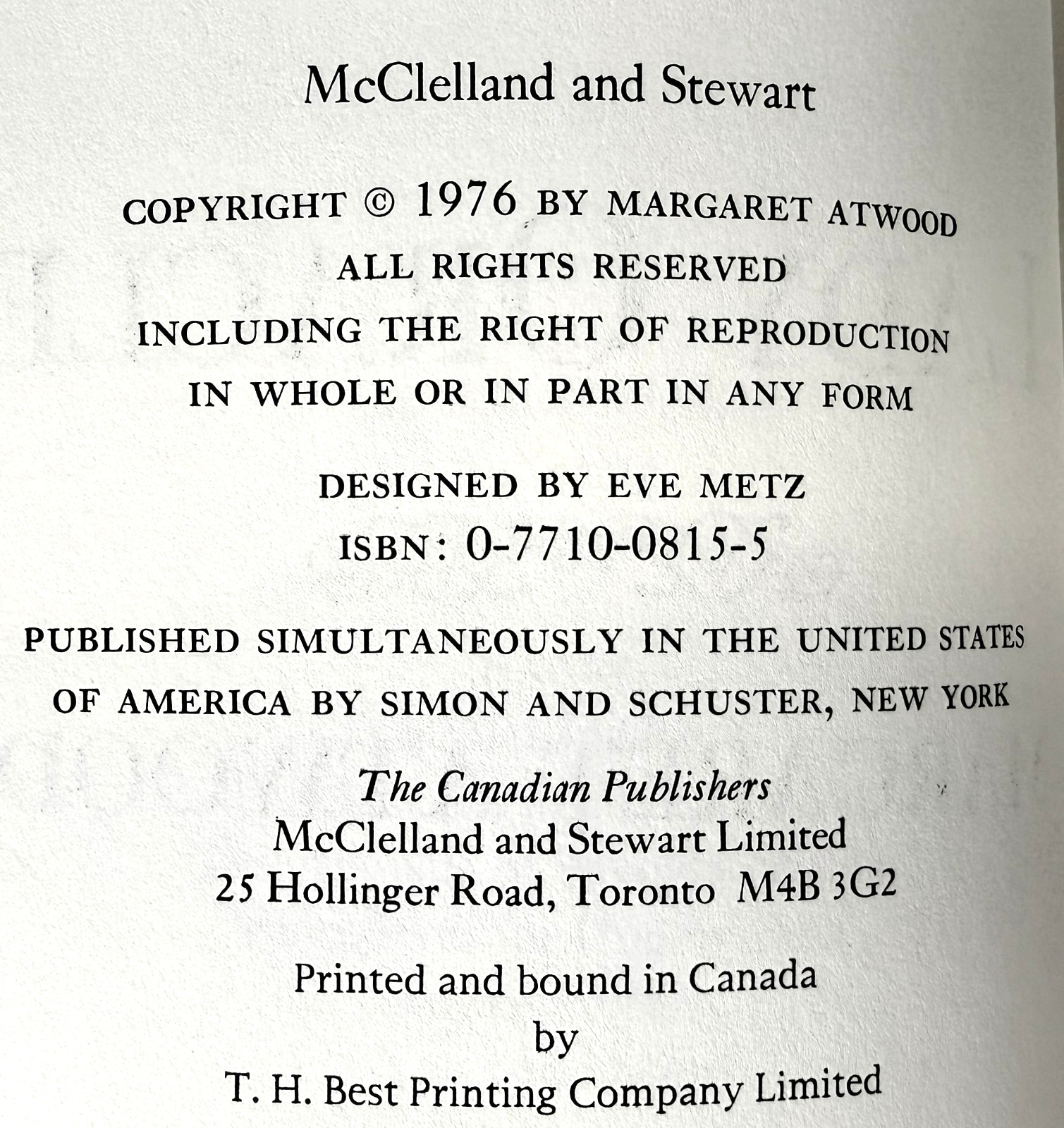 Lady Oracle, Margaret Atwood 1976 HCDJ 1st ed 1st print CA in Mylar, Near fine